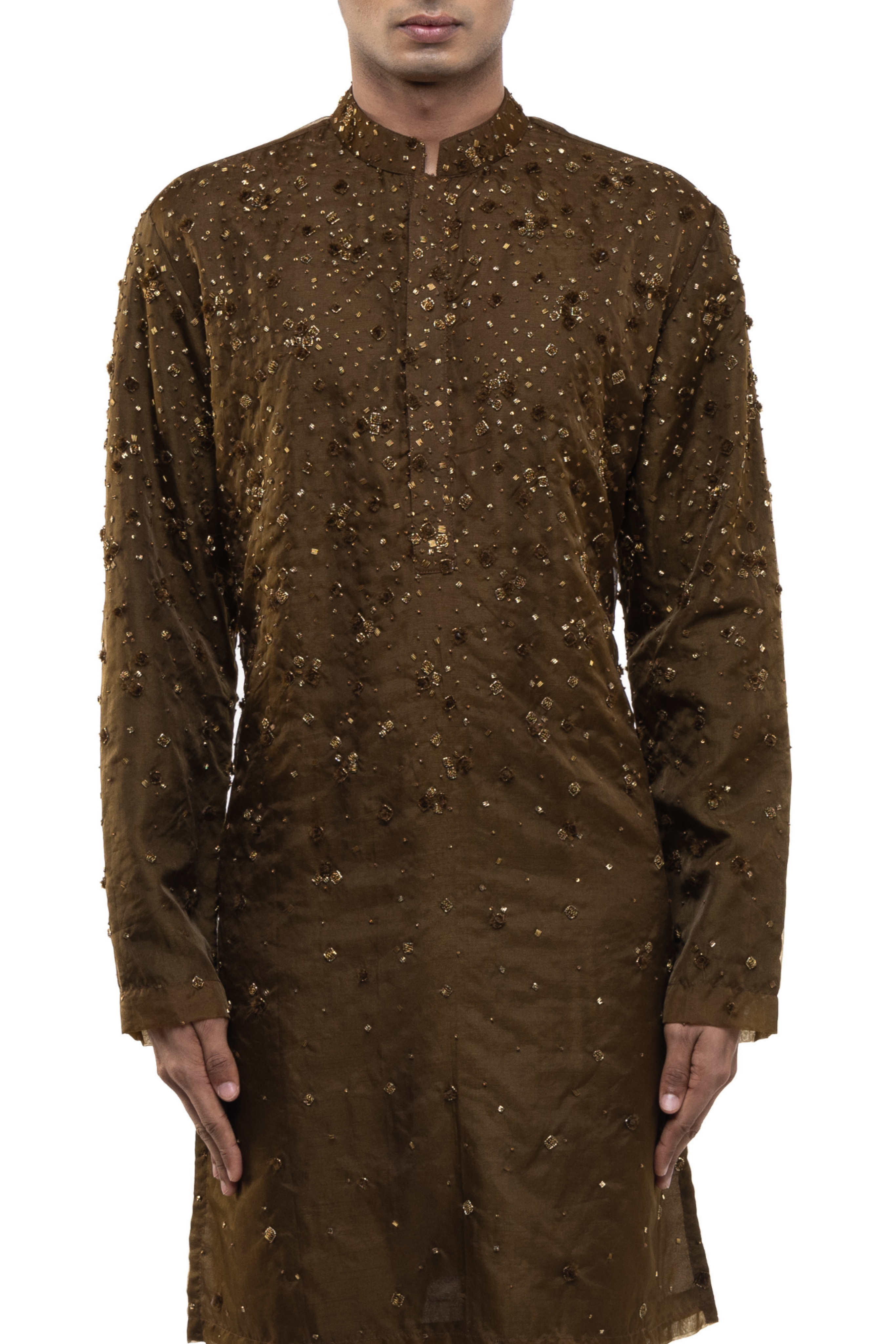 Brown Organza Applique Embroidered Kurta Set