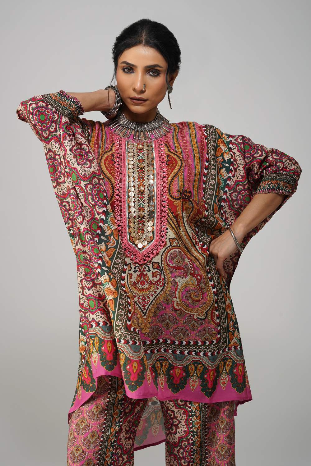 Sawariya Cot-Cotton Printed Co-ord Set with Mirror Work