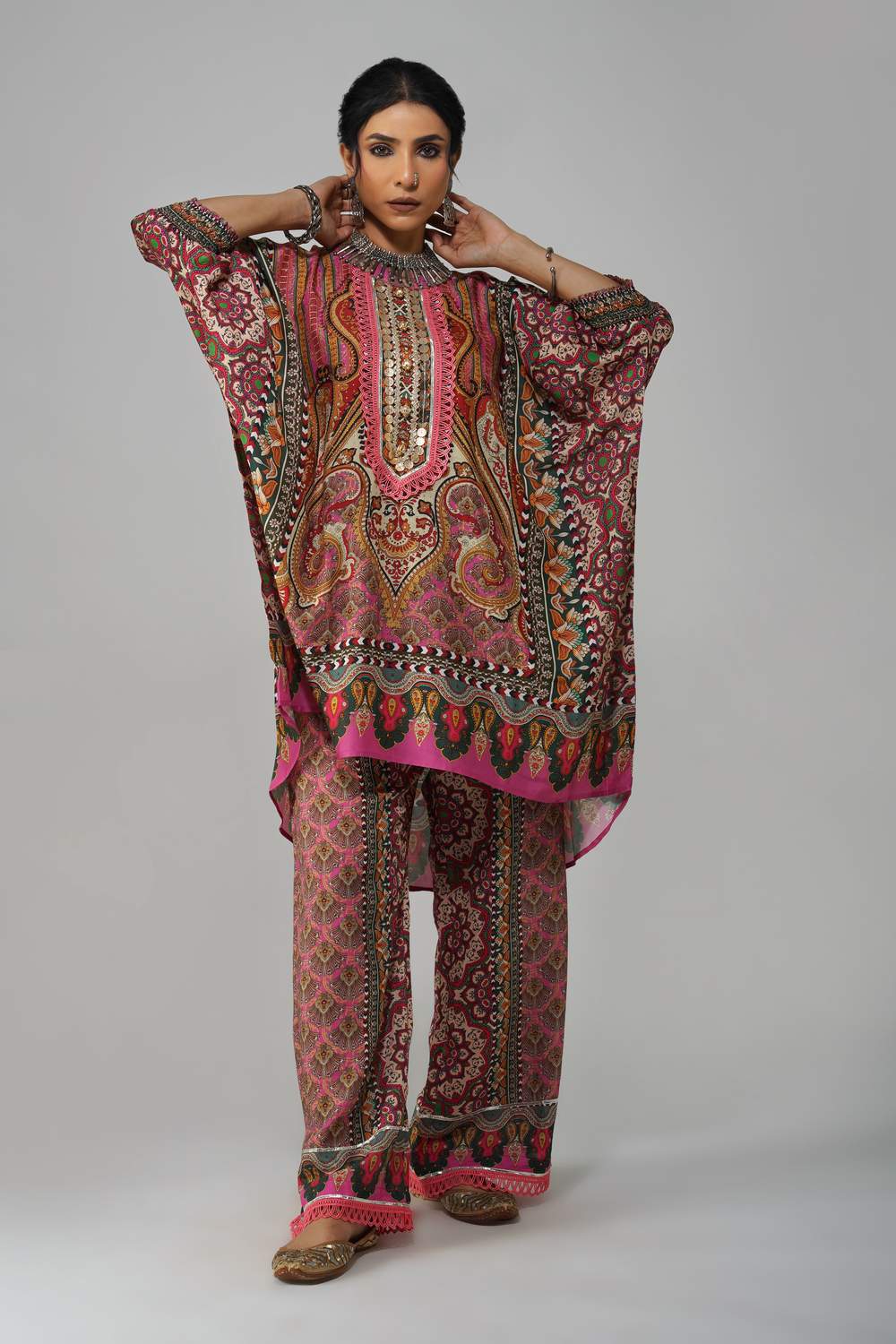 Sawariya Cot-Cotton Printed Co-ord Set with Mirror Work