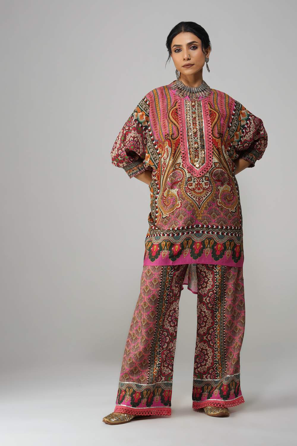 Sawariya Cot-Cotton Printed Co-ord Set with Mirror Work