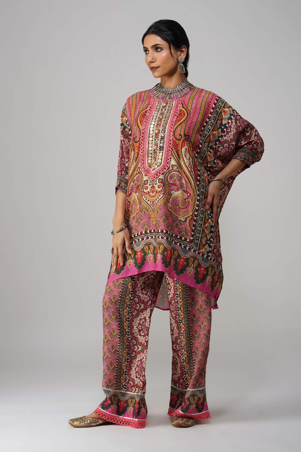 Sawariya Cot-Cotton Printed Co-ord Set with Mirror Work