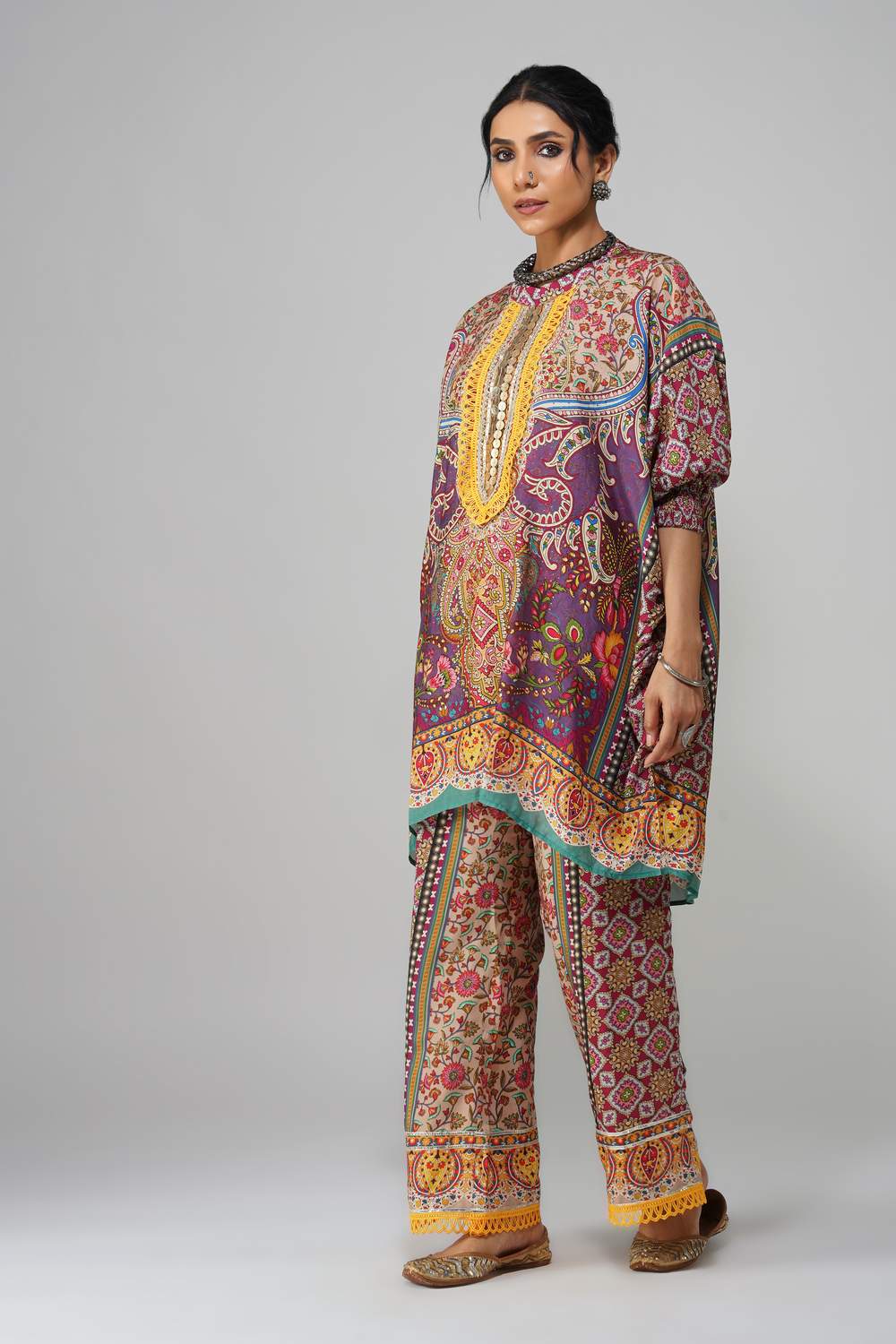 Sawariya Purple Blossom Cotton Co-ord Set - Luxury Ethnic Wear