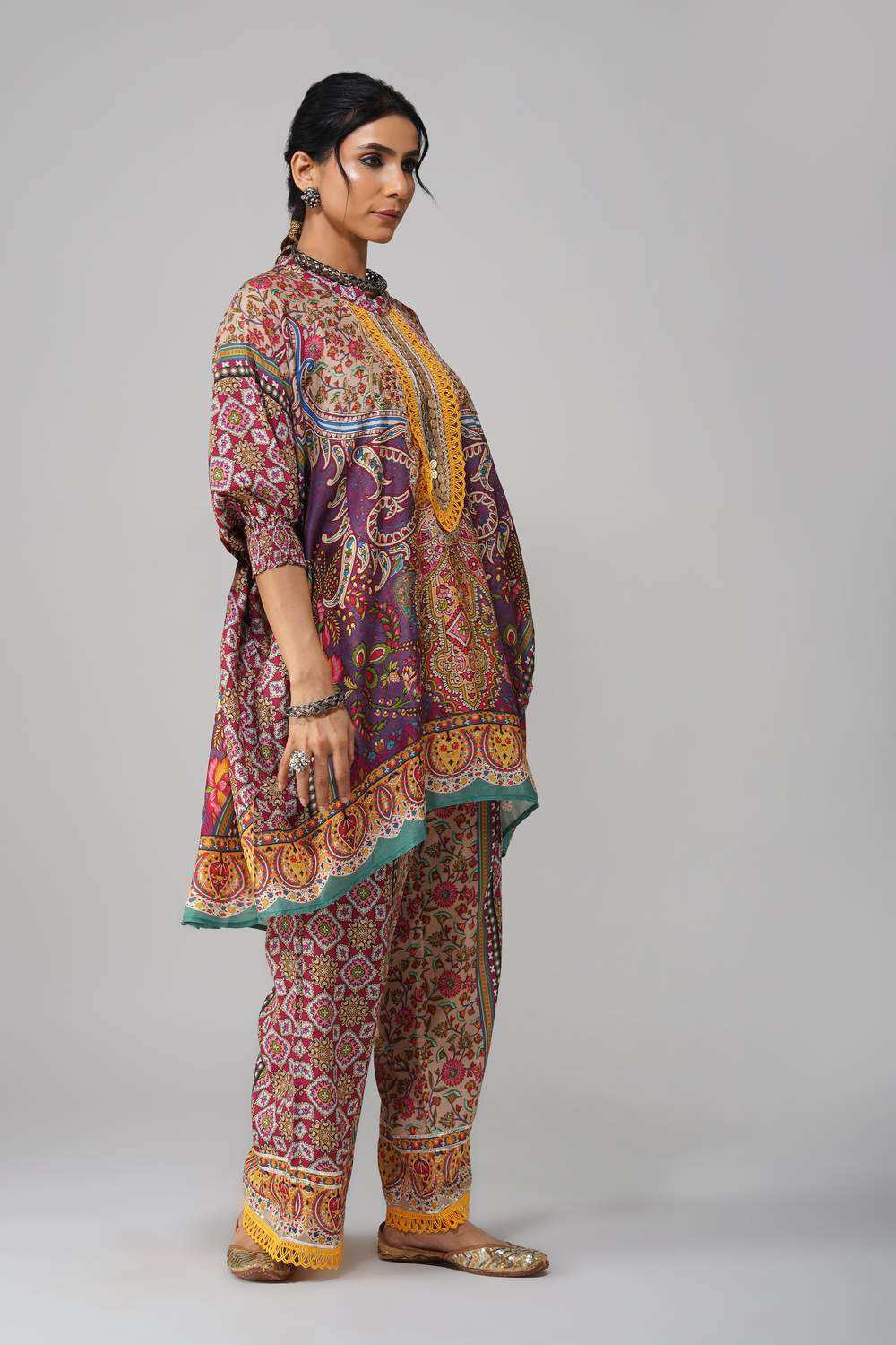Sawariya Purple Blossom Cotton Co-ord Set - Luxury Ethnic Wear