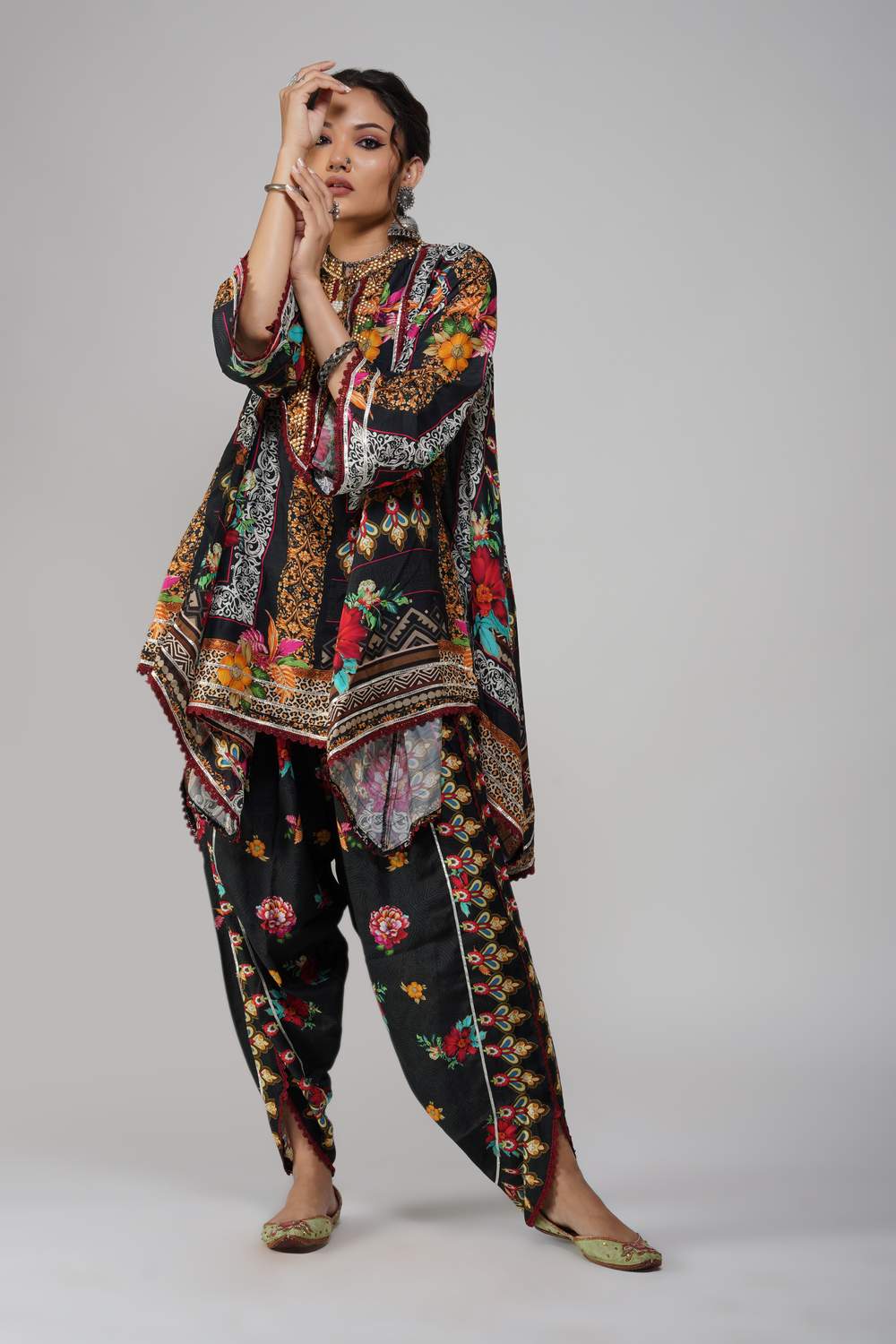 Floral & Motif Printed Cotton Muslin Co-ord Set | Festive Ensemble