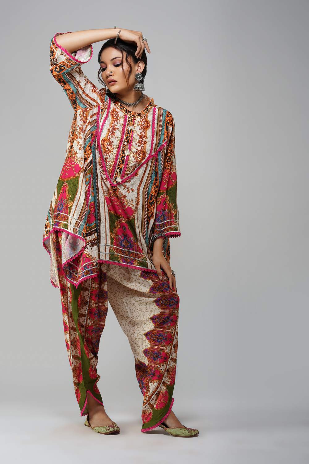 Vintage Printed Cotton Muslin Co-ord Set for Festive Wear