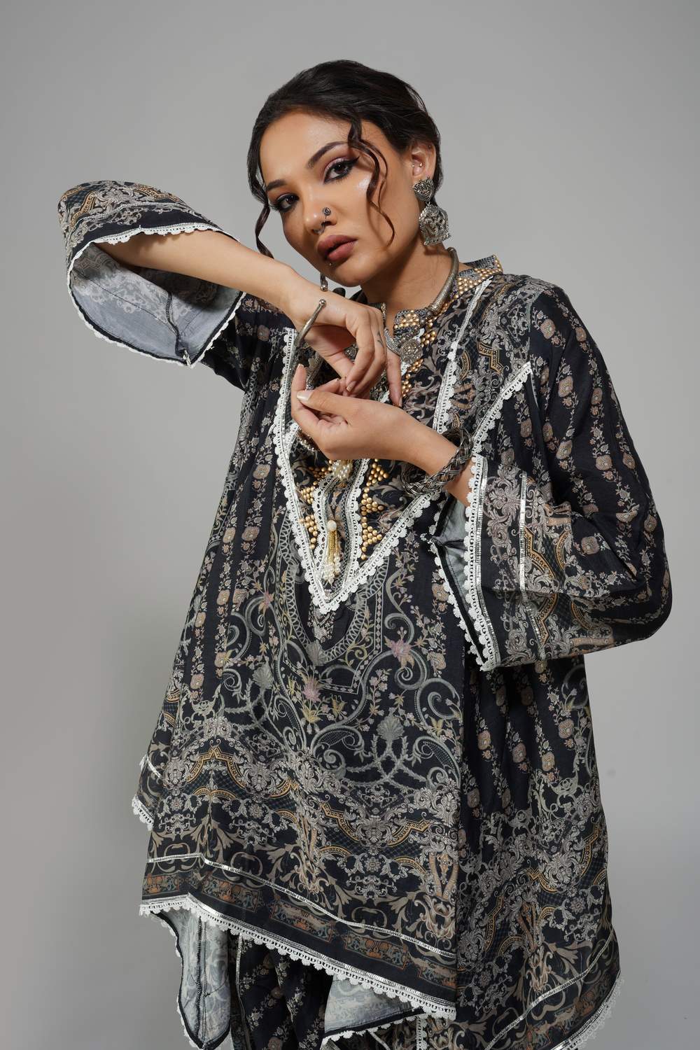 Midnight Tapestry Cotton Muslin Co-ord Set for Evening Wear