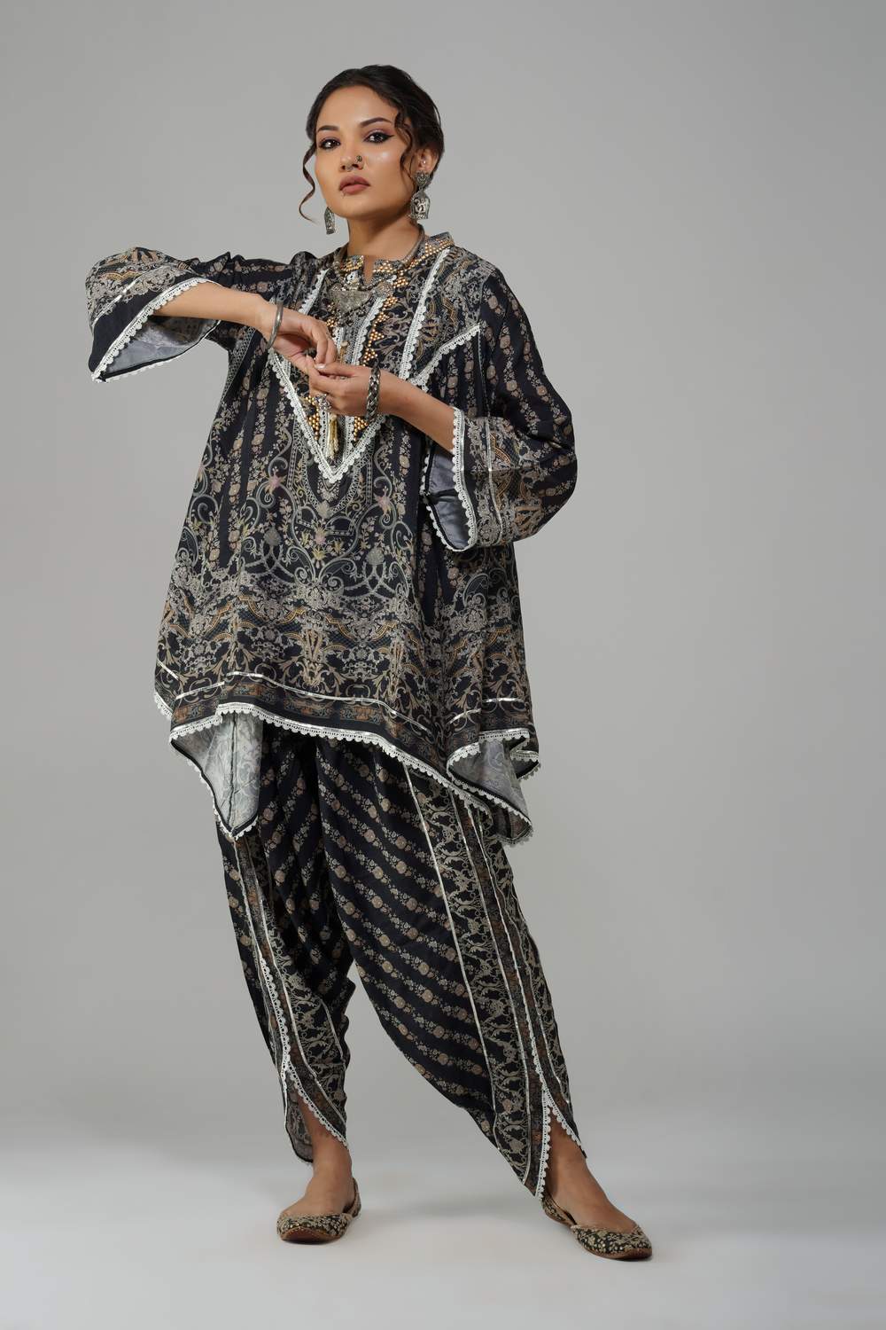 Midnight Tapestry Cotton Muslin Co-ord Set for Evening Wear