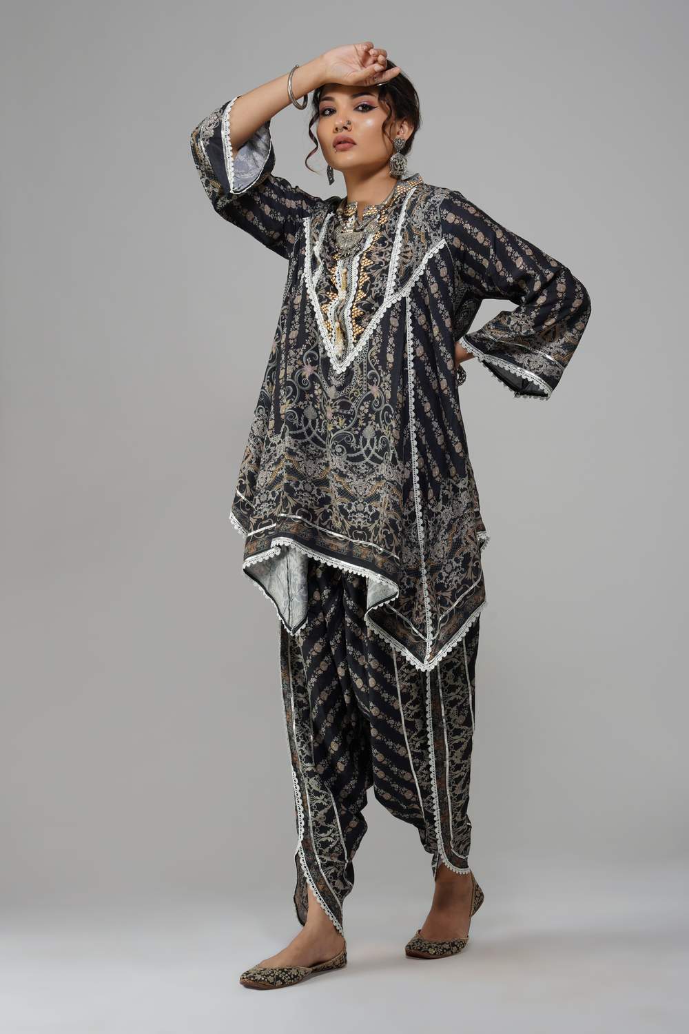 Midnight Tapestry Cotton Muslin Co-ord Set for Evening Wear