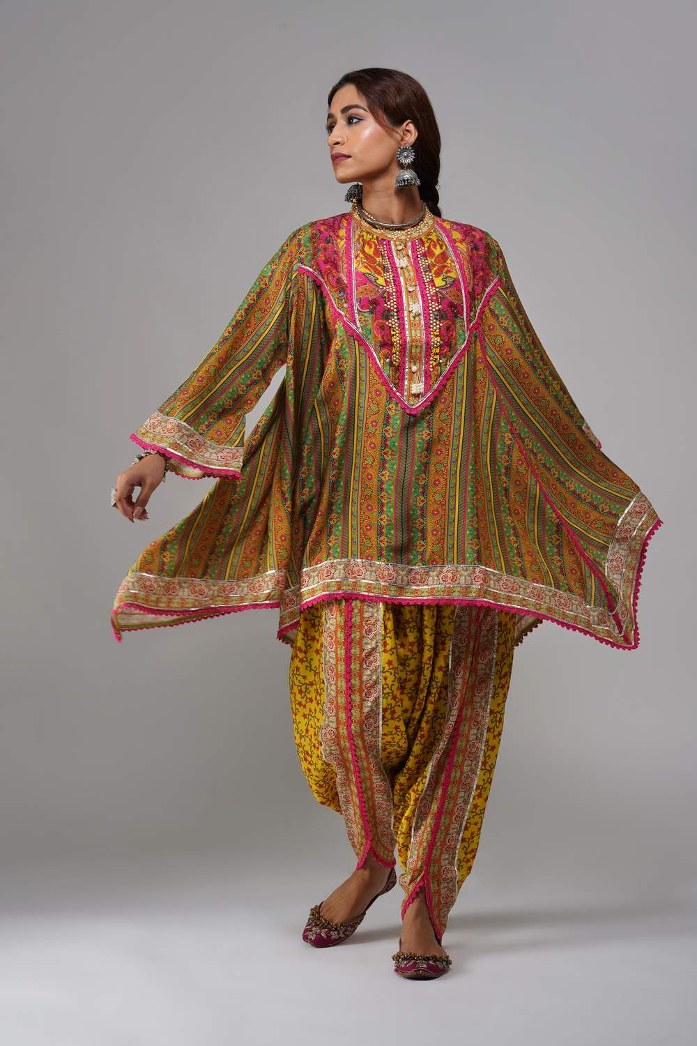 Gulmohar Bloom Cotton Muslin Suit Set - Luxury Festive Wear