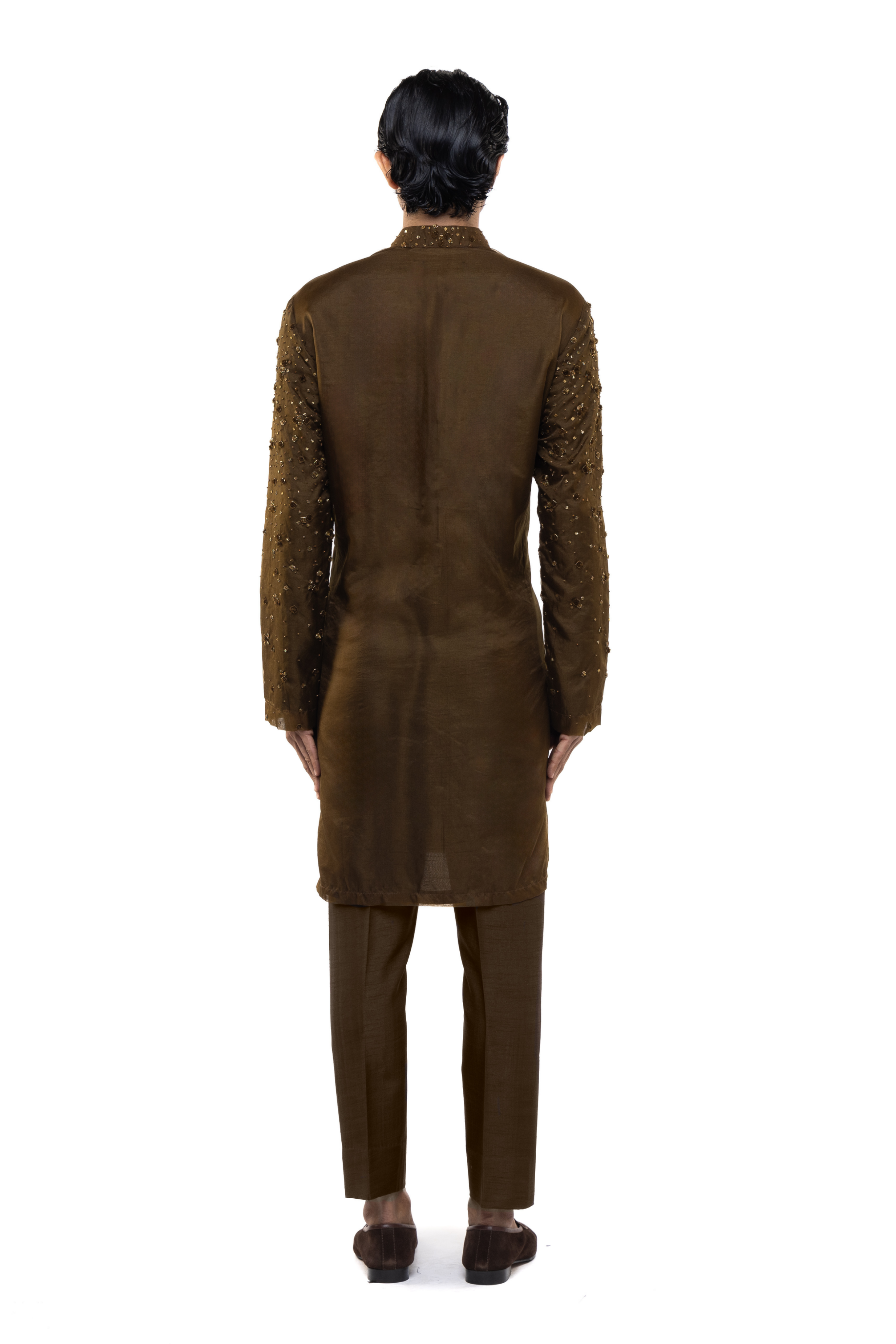 Brown Organza Applique Embroidered Kurta Set