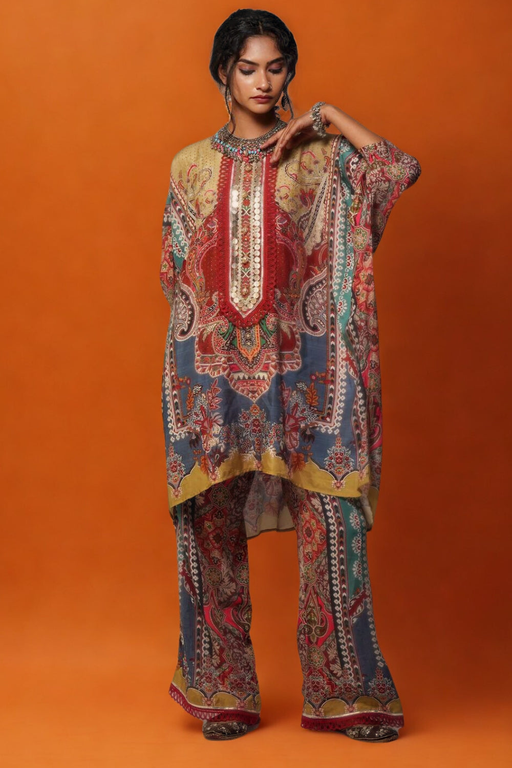 Sawariya Printed Cotton Muslin Co-ord Set with Mirror Work