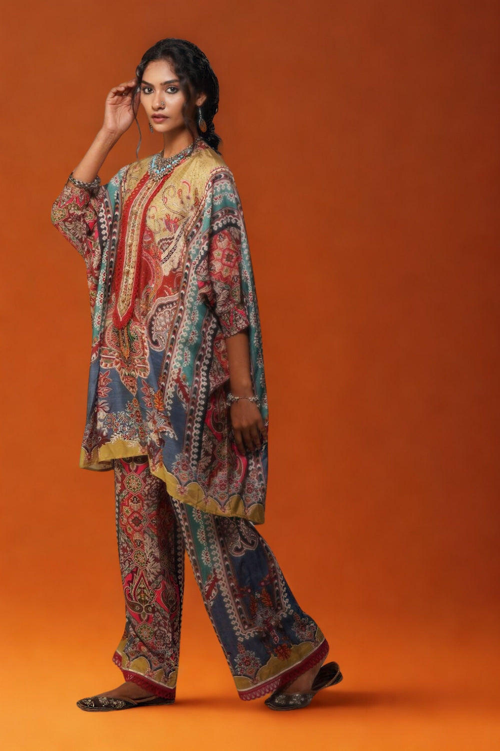 Sawariya Printed Cotton Muslin Co-ord Set with Mirror Work