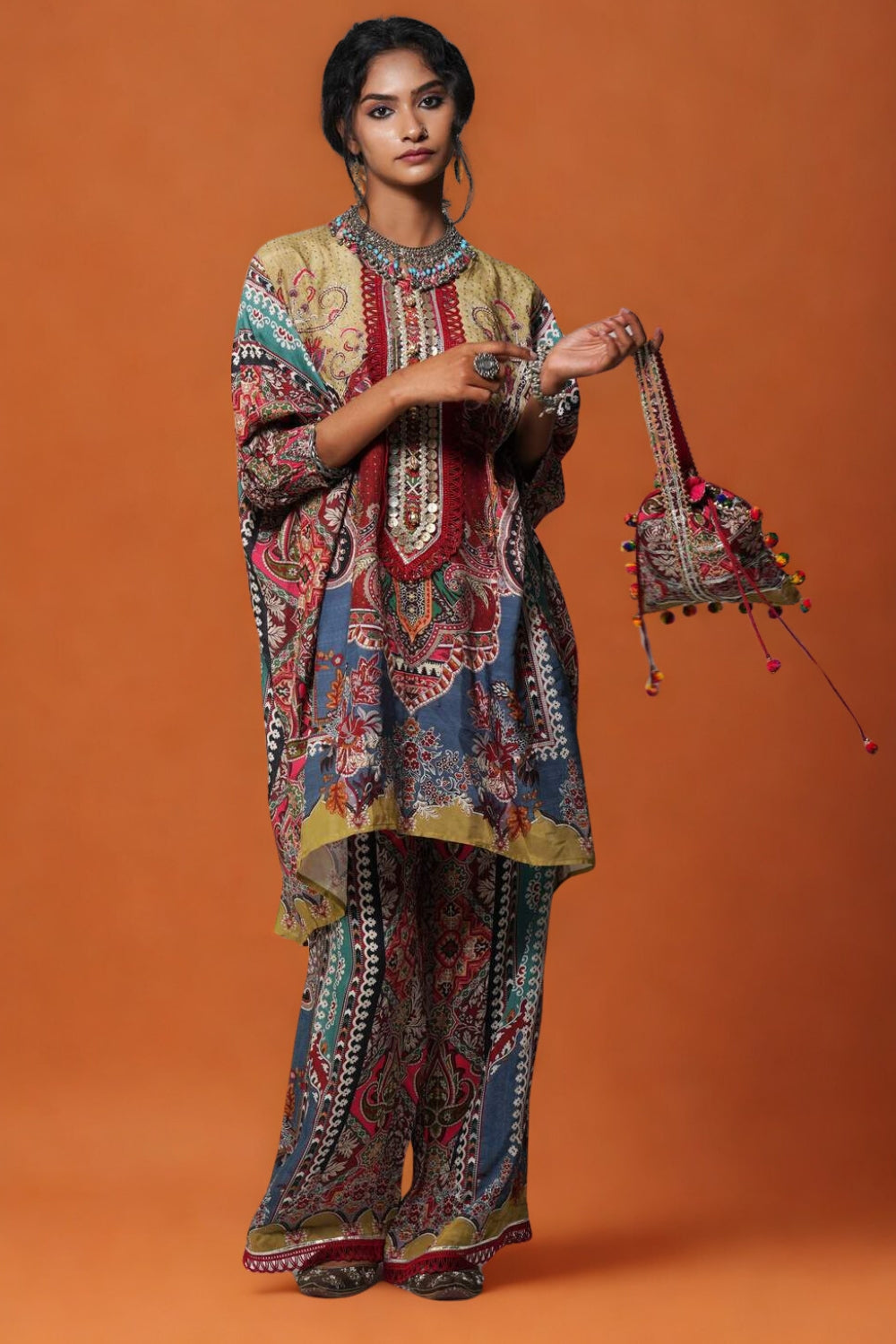 Sawariya Printed Cotton Muslin Co-ord Set with Mirror Work