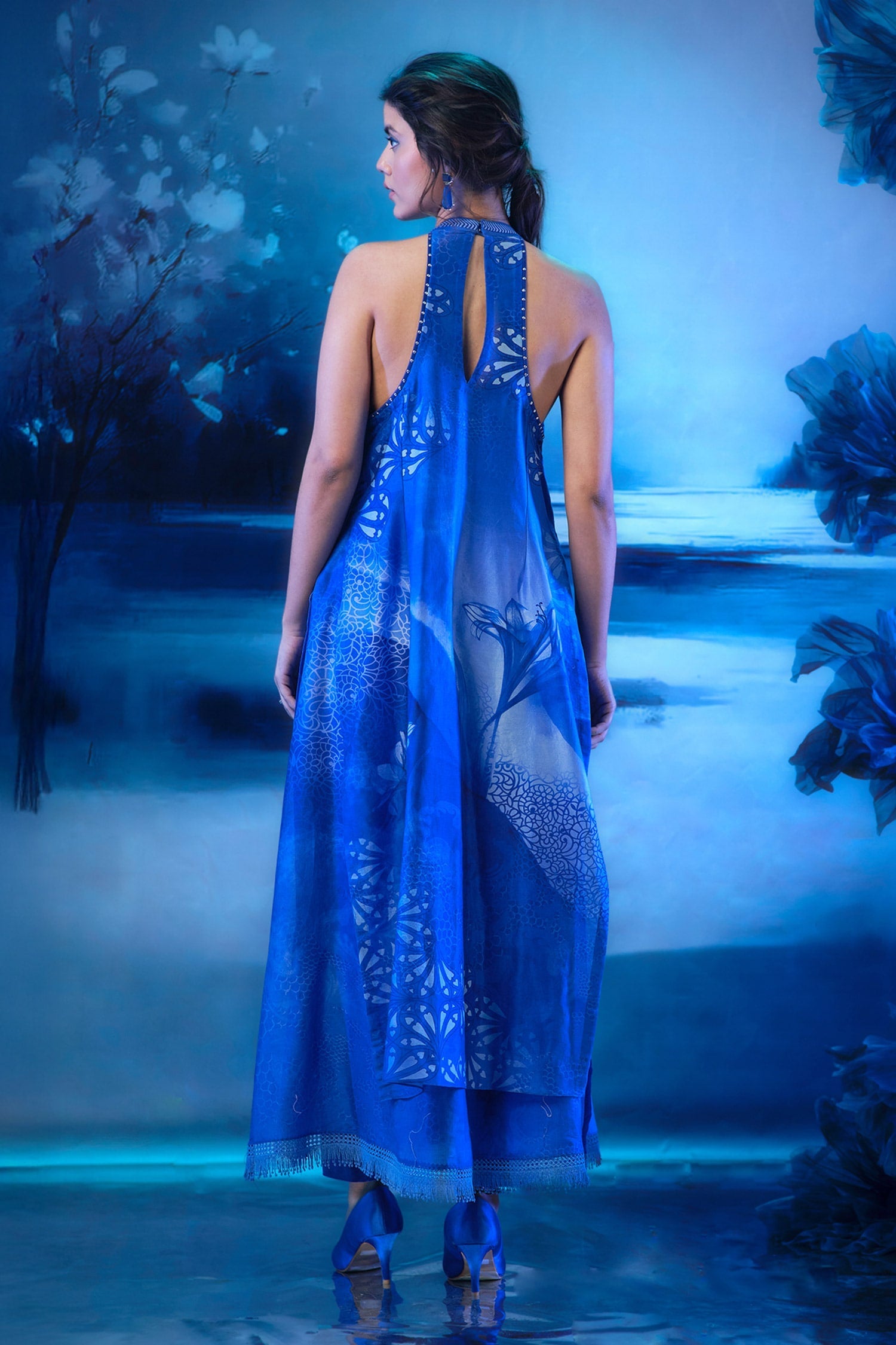Twilight Halter Neck Kurta Set With Ombre Dupatta