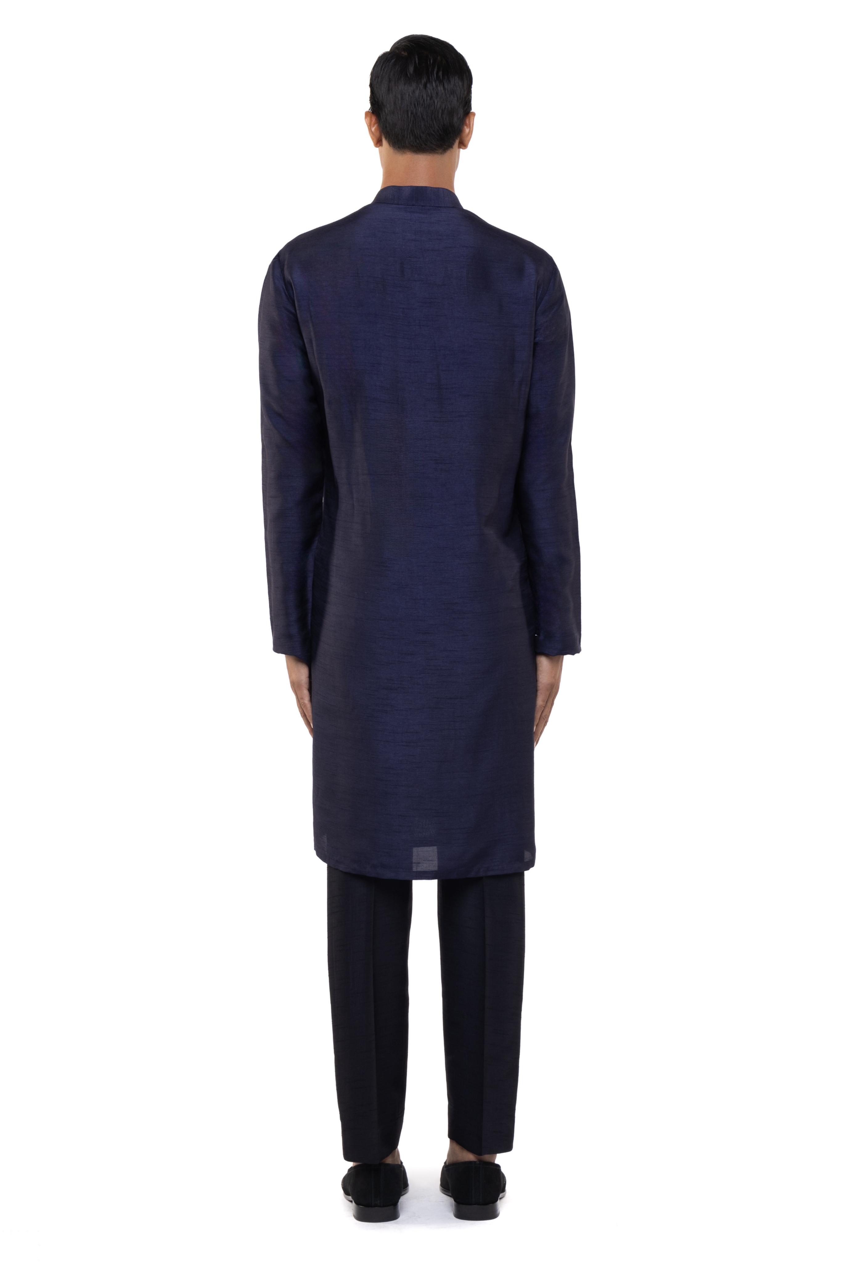 Navy Blue & White Silk Embroidered Kurta Set