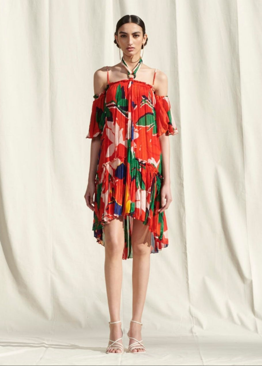 Red Printed Halter Dress