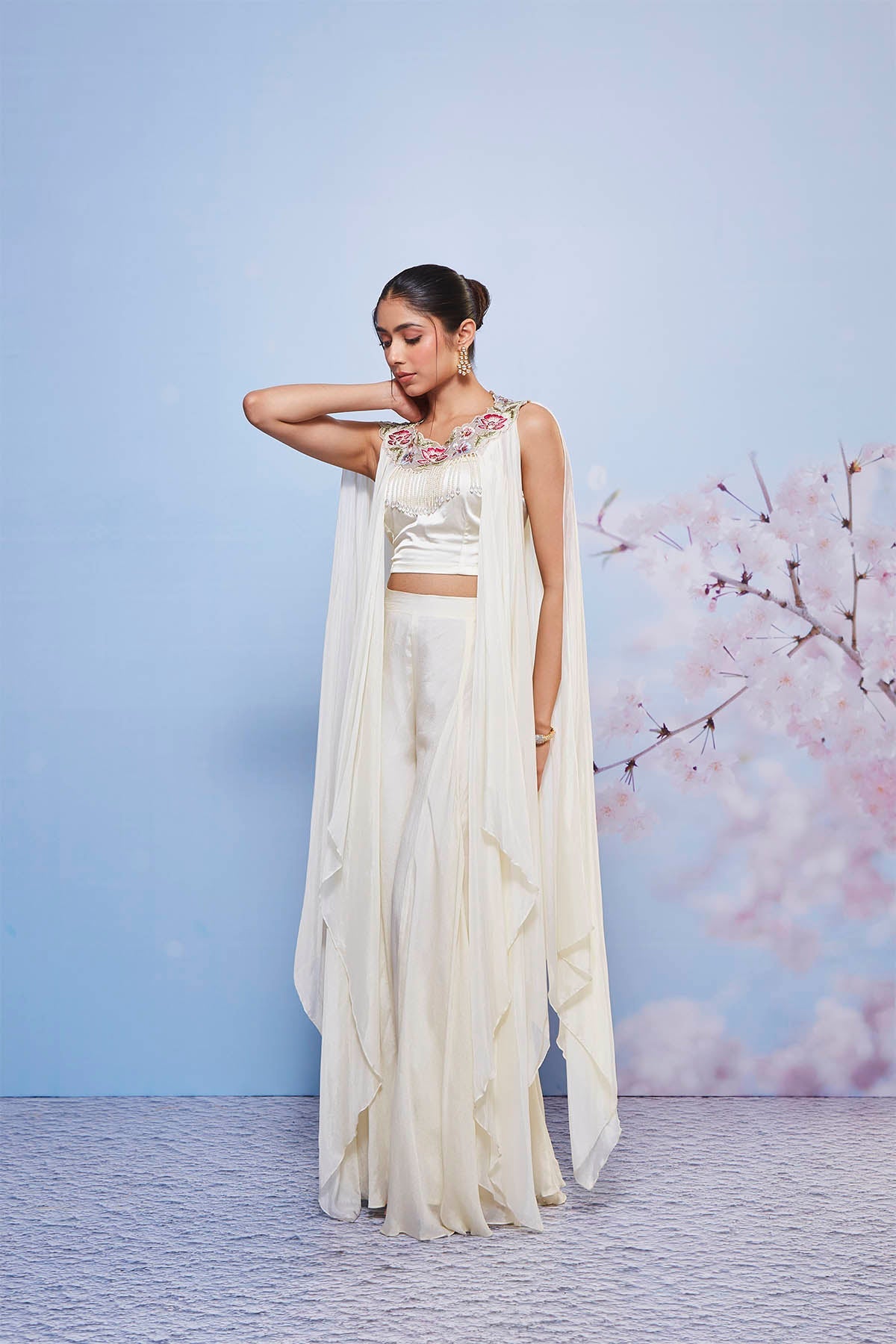 Daisy Ivory Embroidered Jacket and Sharara Set - Luxury Occasion Wear