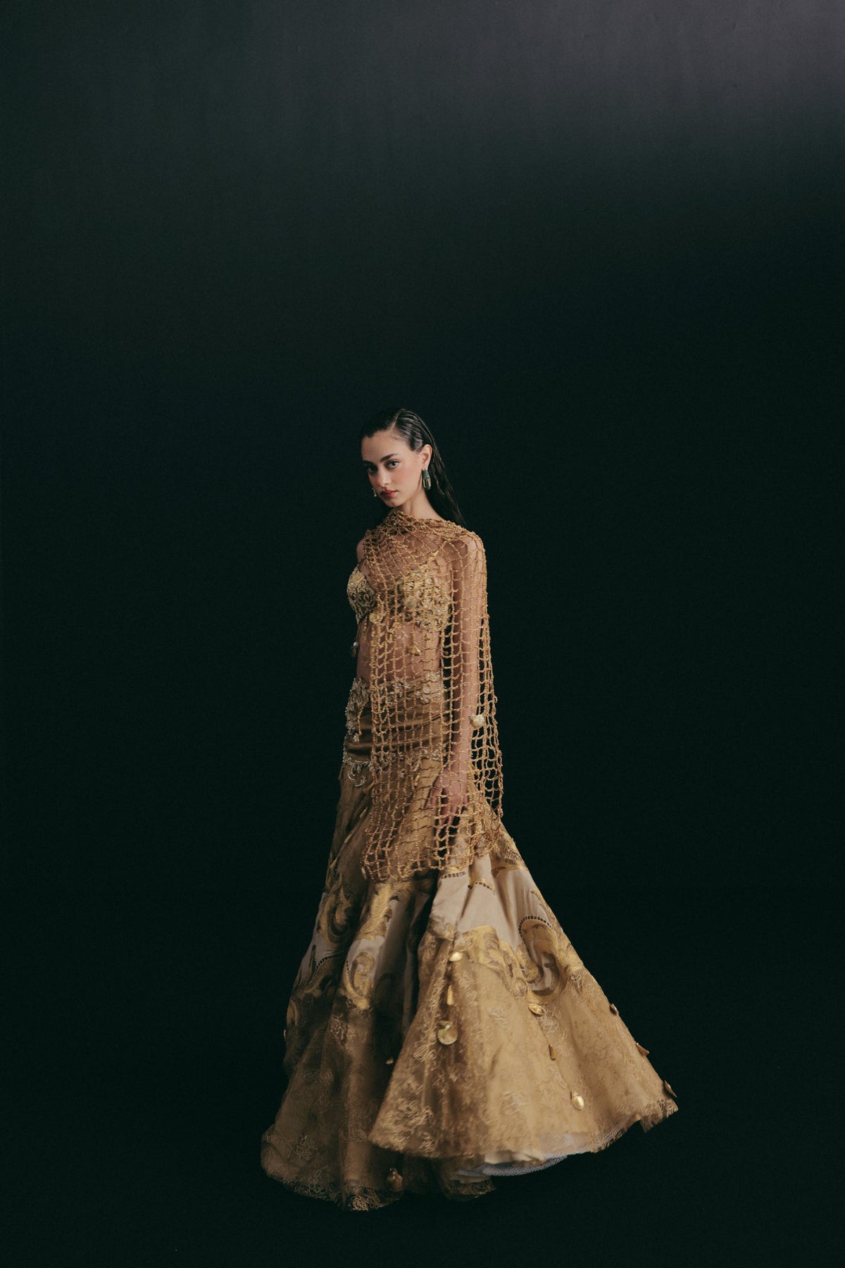 Zardosi & Cutwork Embroidery, Silk & Tulle with Crochet Detailing, Skirt Set, Bralette Silhouette