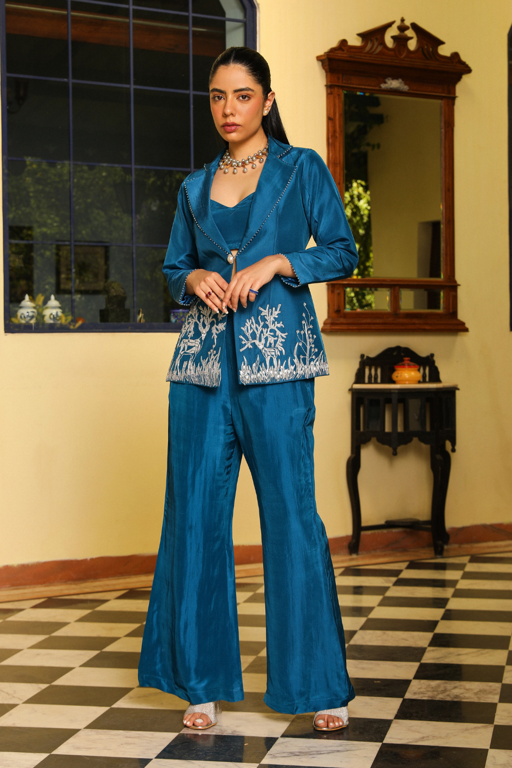 Vaani Cobalt Blue Opada Silk Co-ord Set – Luxury Party Wear