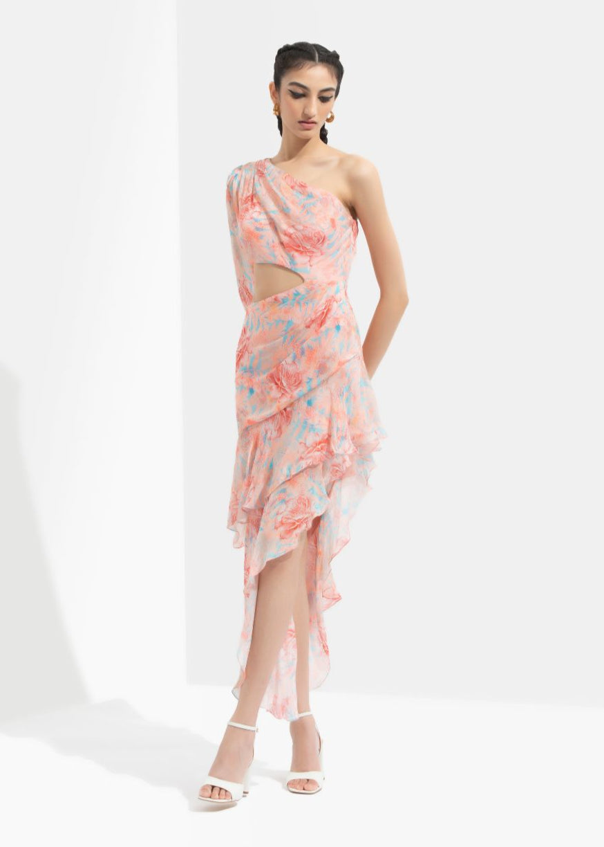 Rabenda Printed One Off Shoulder Dress