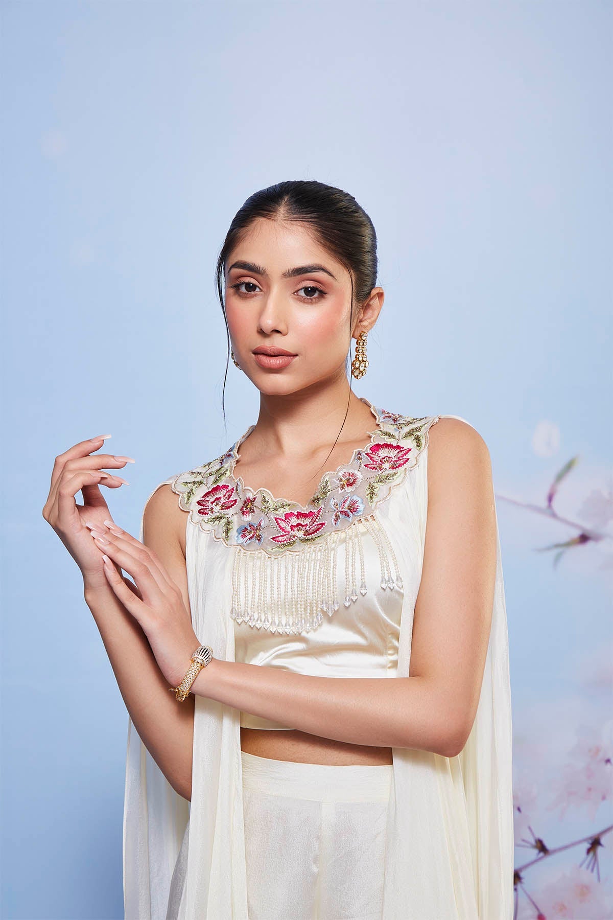 Daisy Ivory Embroidered Jacket and Sharara Set - Luxury Occasion Wear