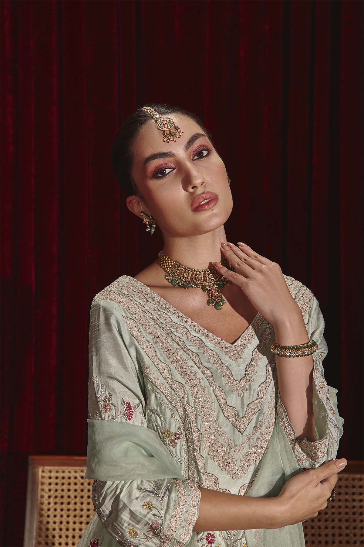 Powder Blue Dupion Silk Embroidered Kurta Sharara Set for Weddings