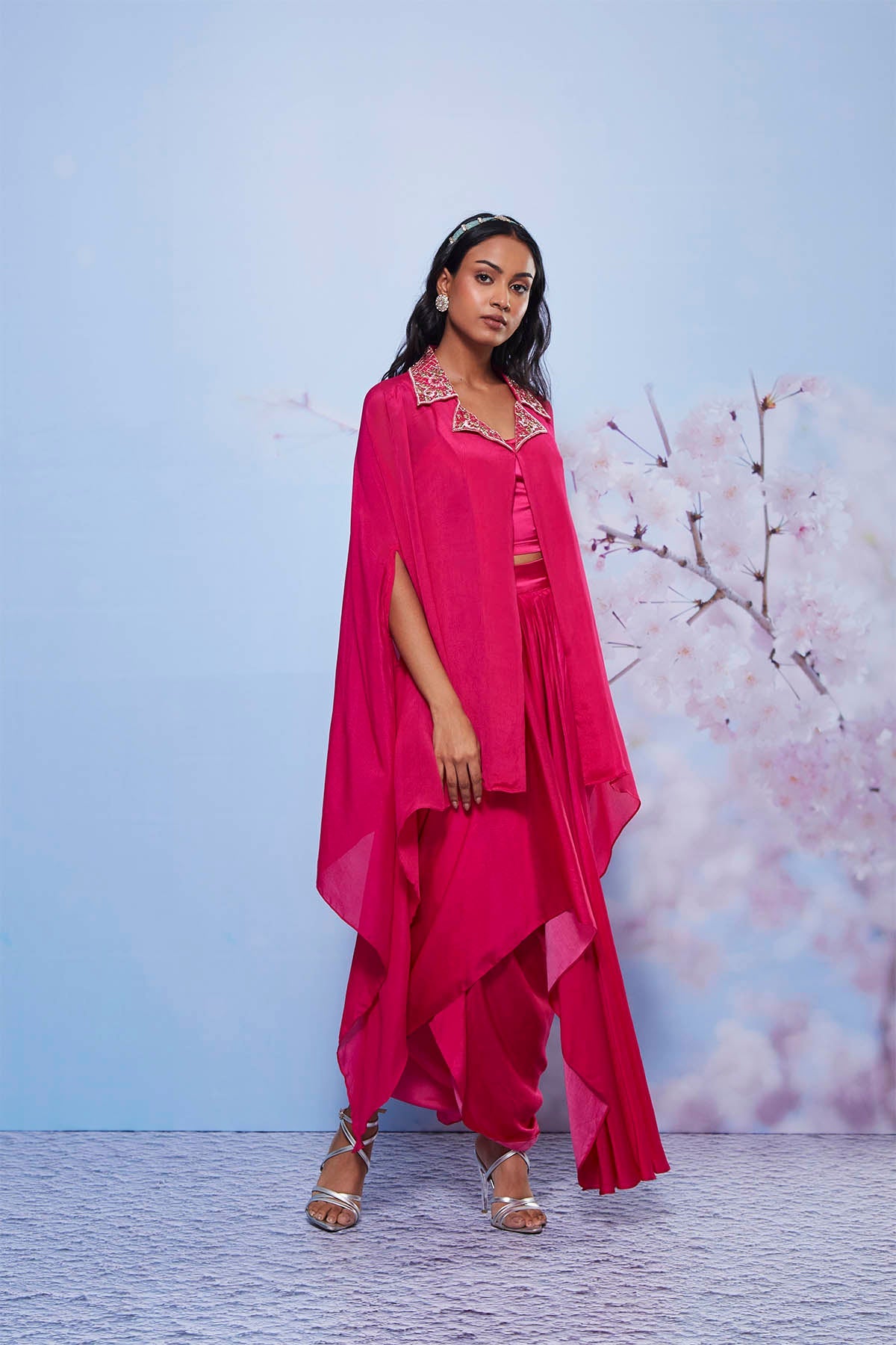 Zarin Rani Embroidered Cape Set with Pick-Up Skirt & Bustier