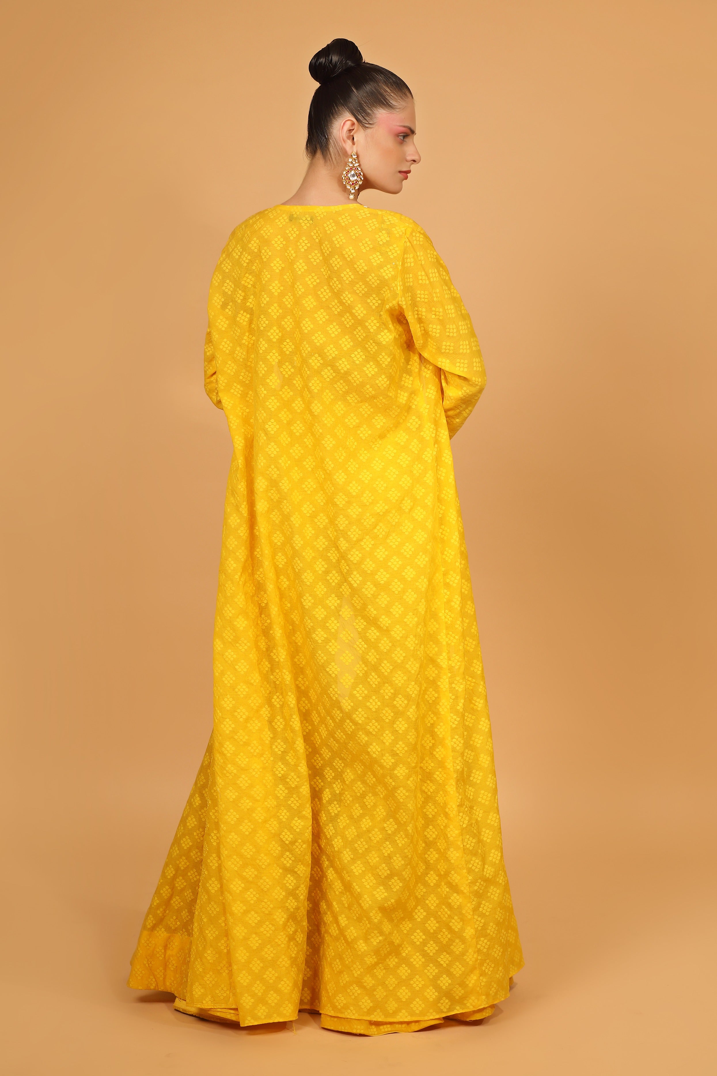 Yellow Banarasi Chanderi Gharara Set With Cape