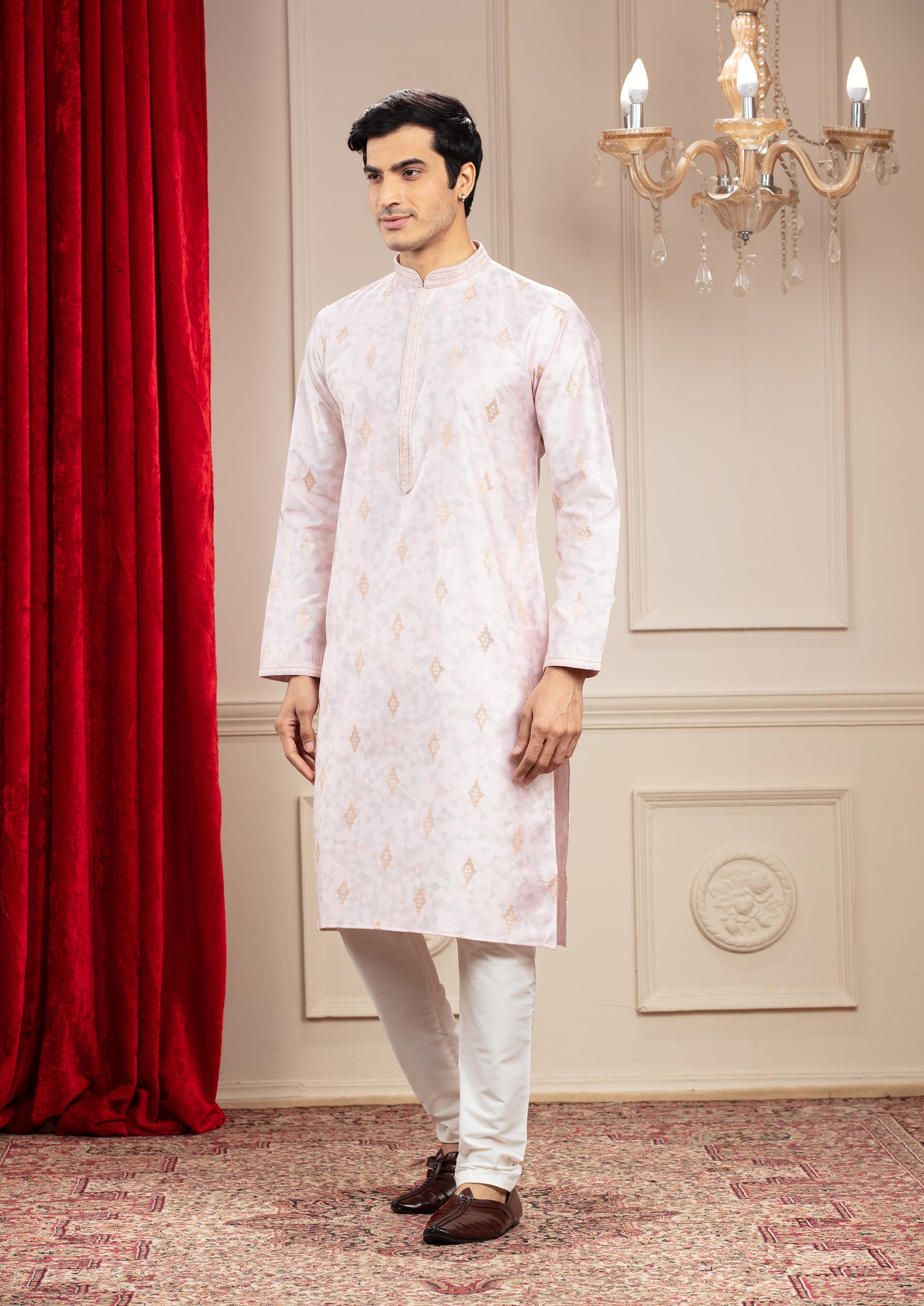 Rose White Printed Banarasi kurta pajama Set