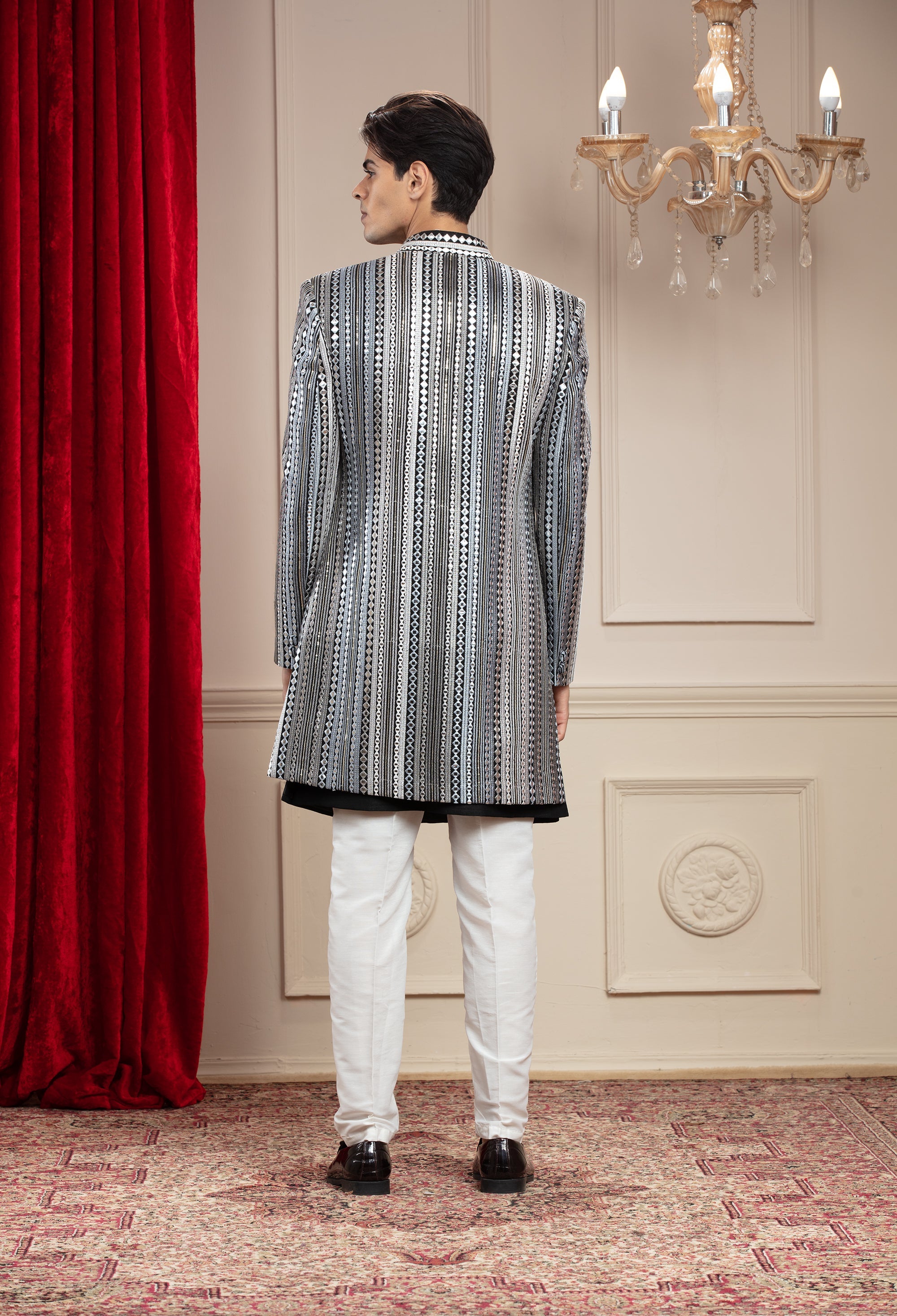 Onyx Black Open indo western with mirror and sequins work and embellishments