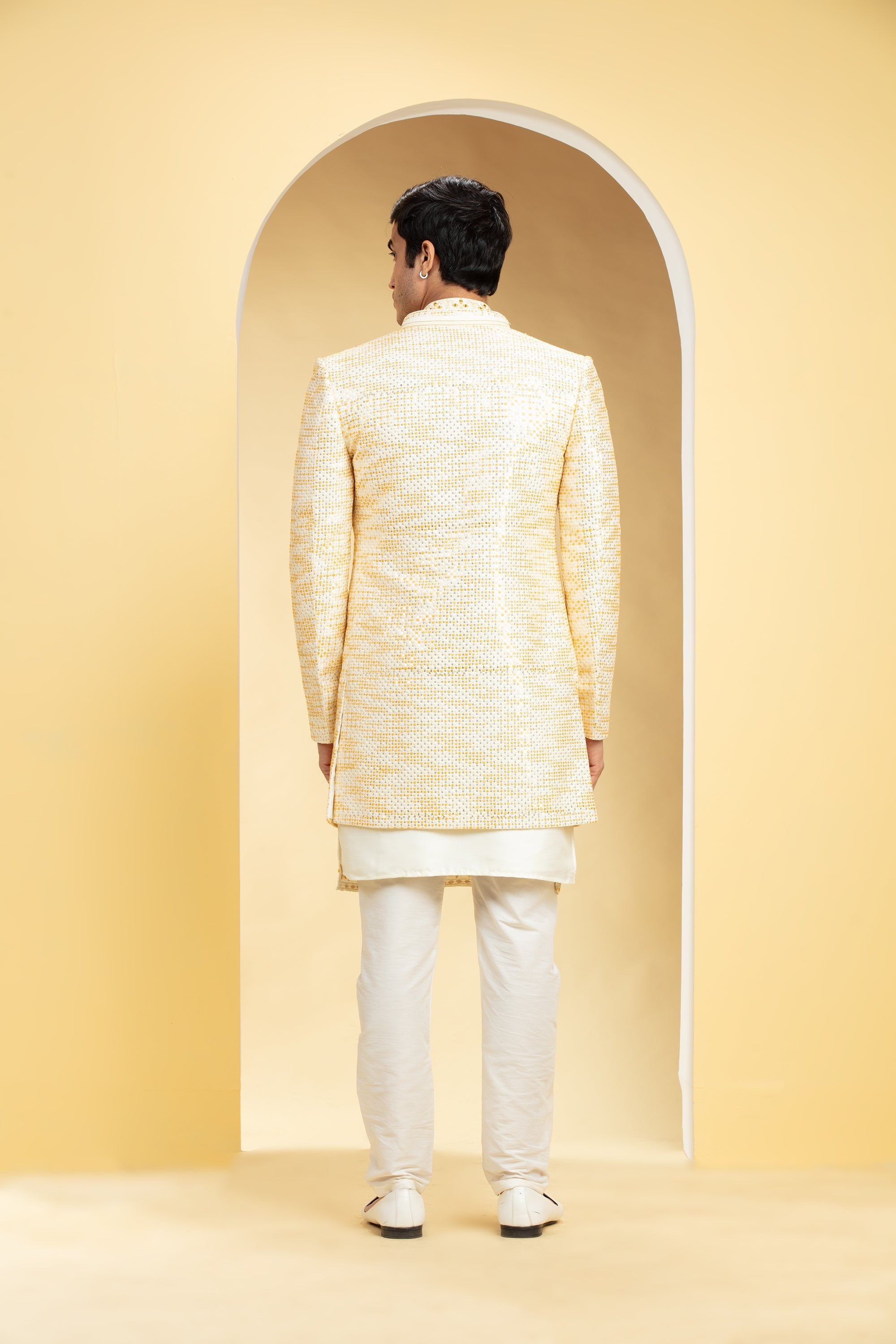 Champagne Yellow Open Indo western with Resham work