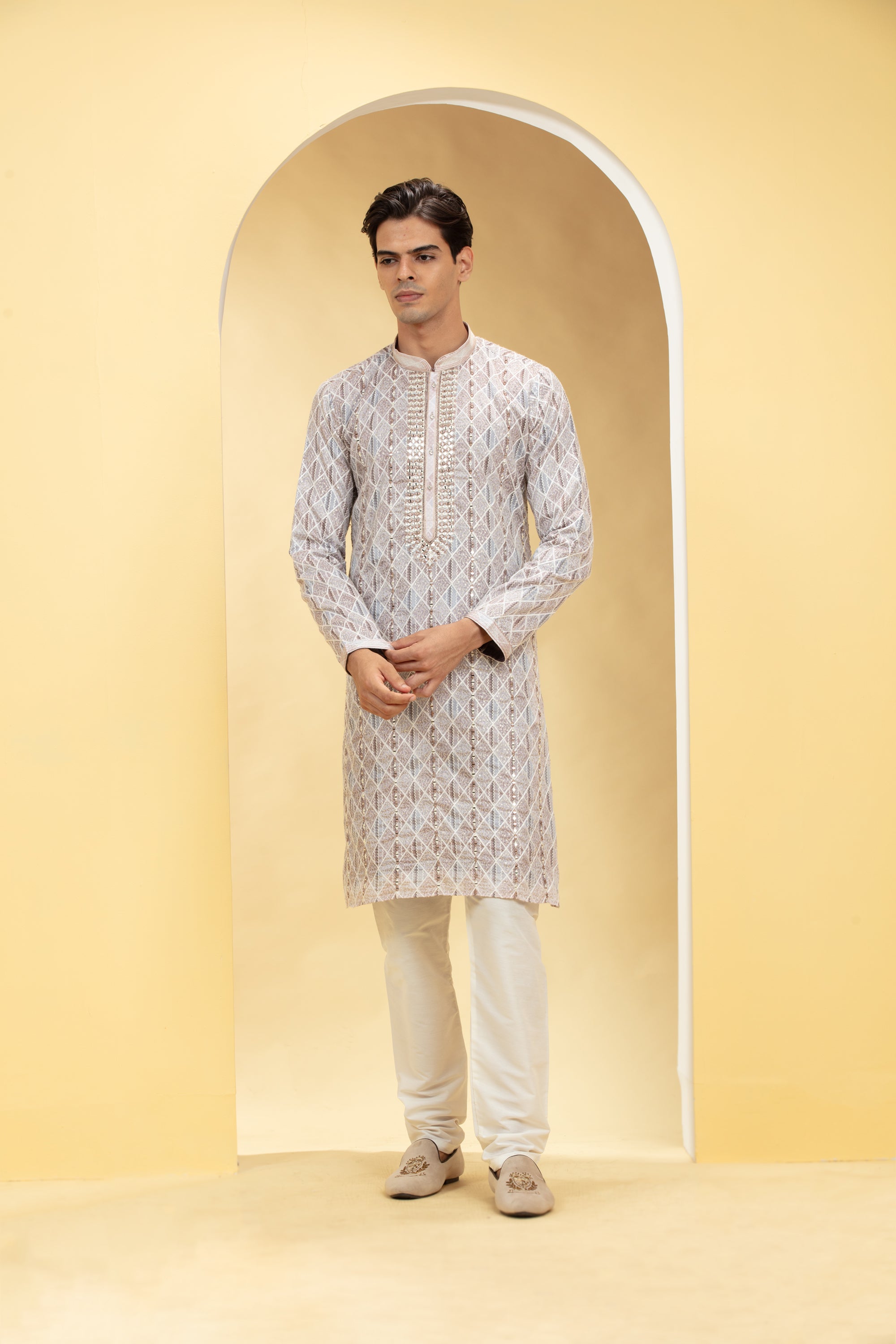 Multicolour Lucknowi kurta pajama Set with Resham and Thread work