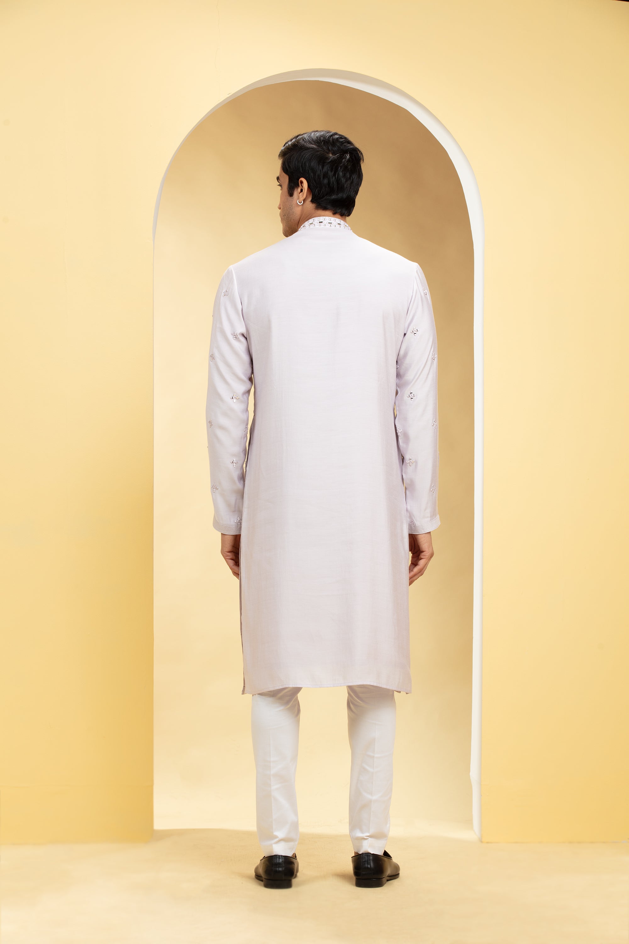 Platinum white  Lucknowi kurta pajama Set with Mirror and Thread work