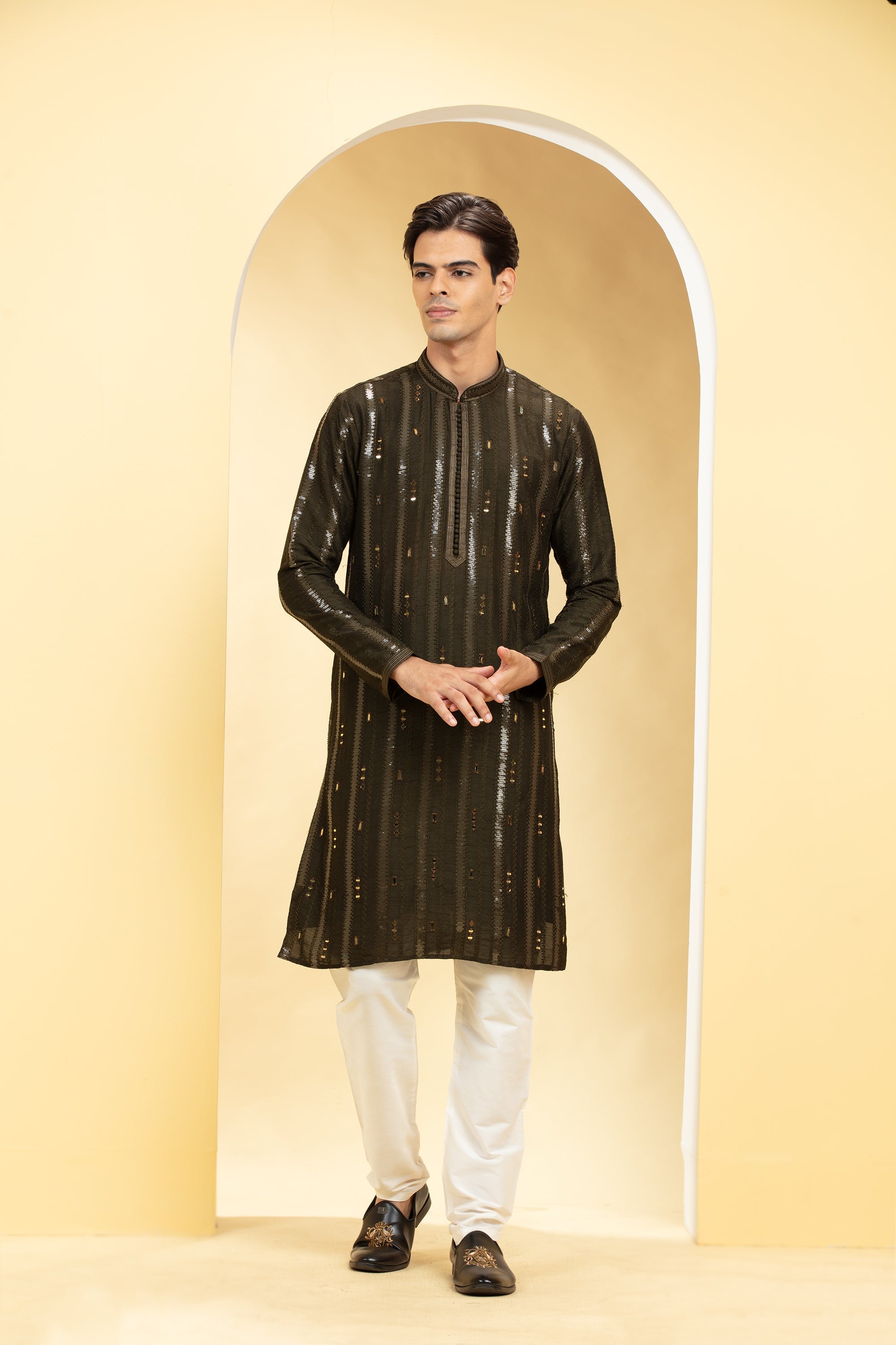 Mehendi Green Lucknowi kurta pajama Set with Mirror and sequin work