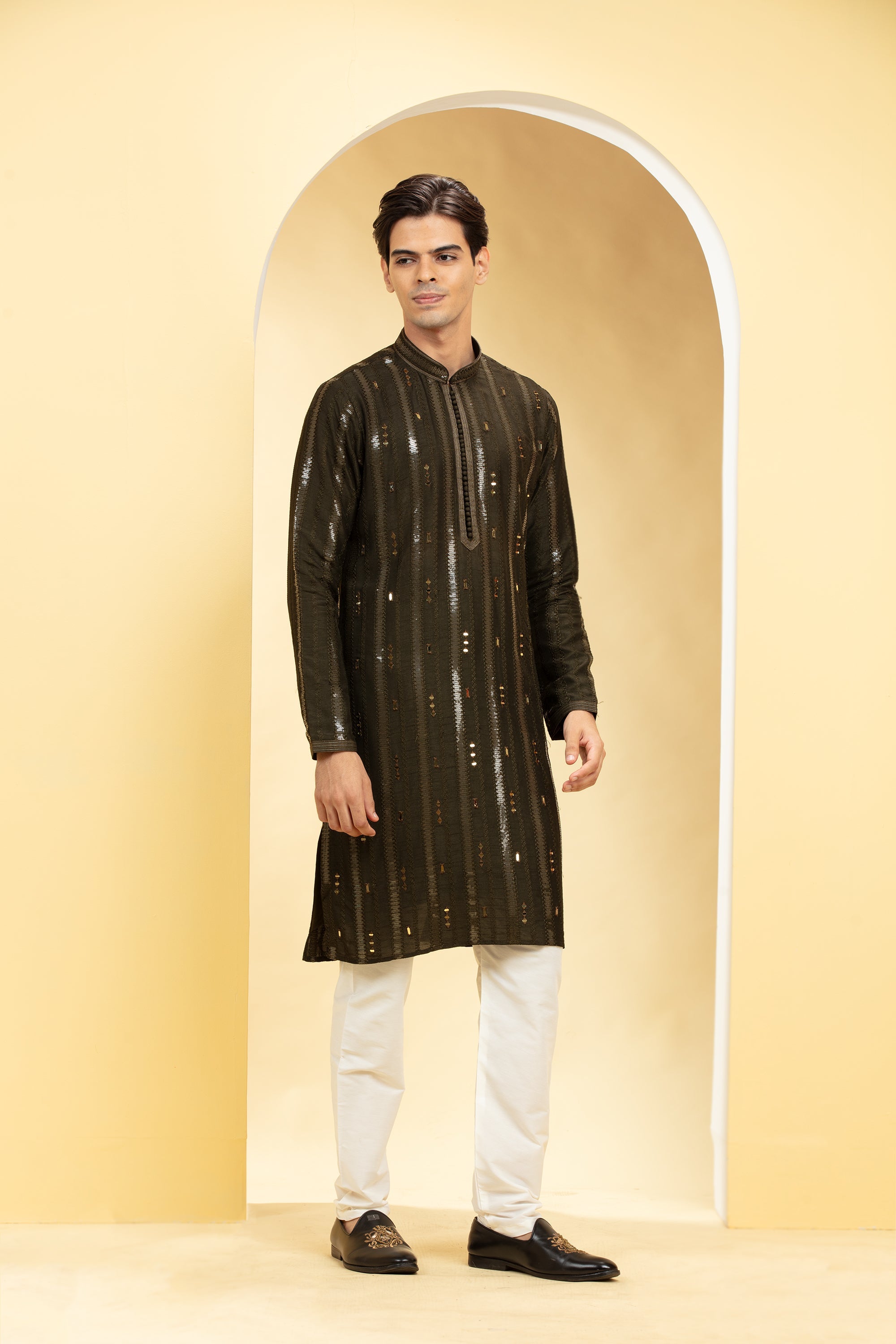 Mehendi Green Lucknowi kurta pajama Set with Mirror and sequin work