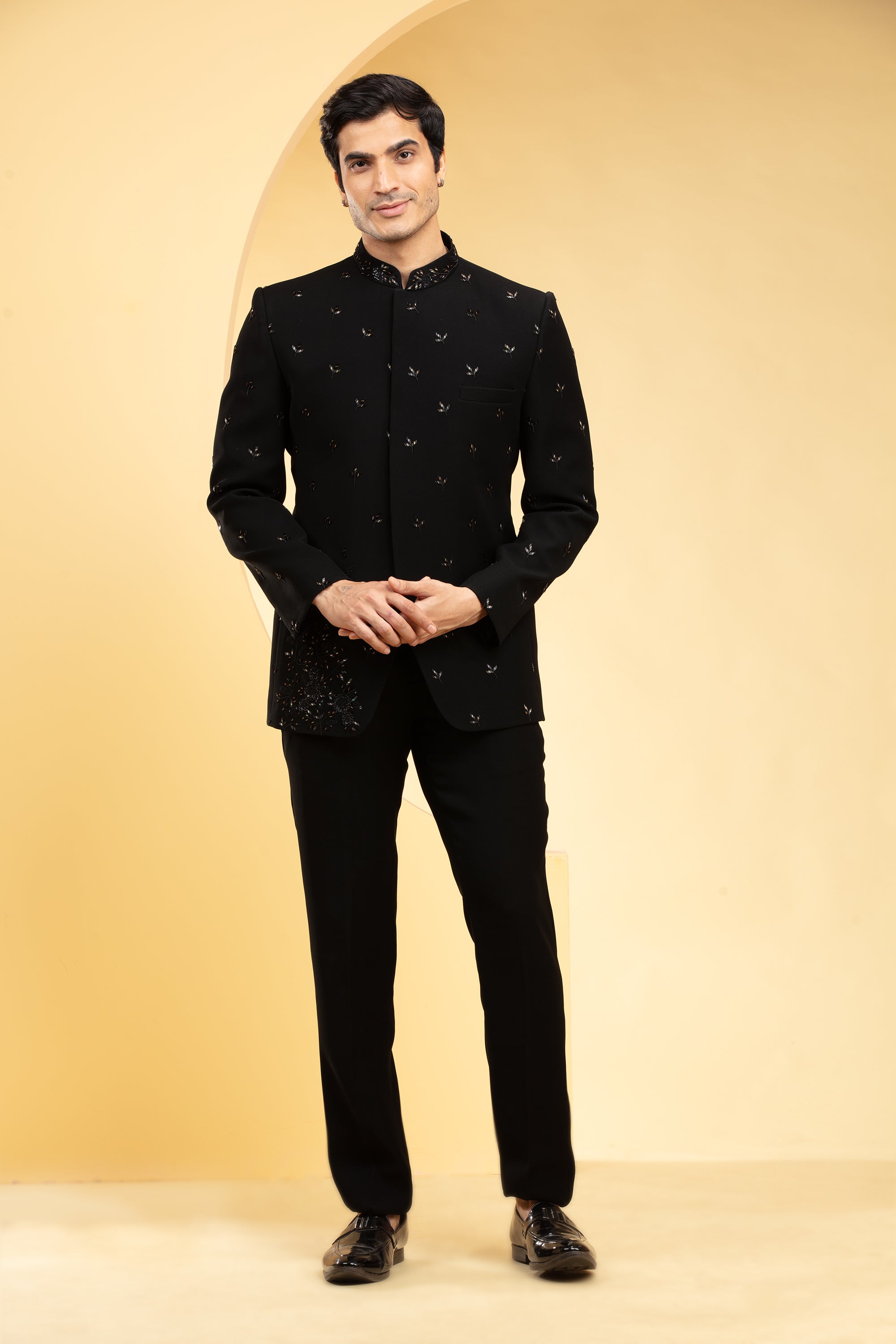 Raven Black Jodhpuri set with cutdana work