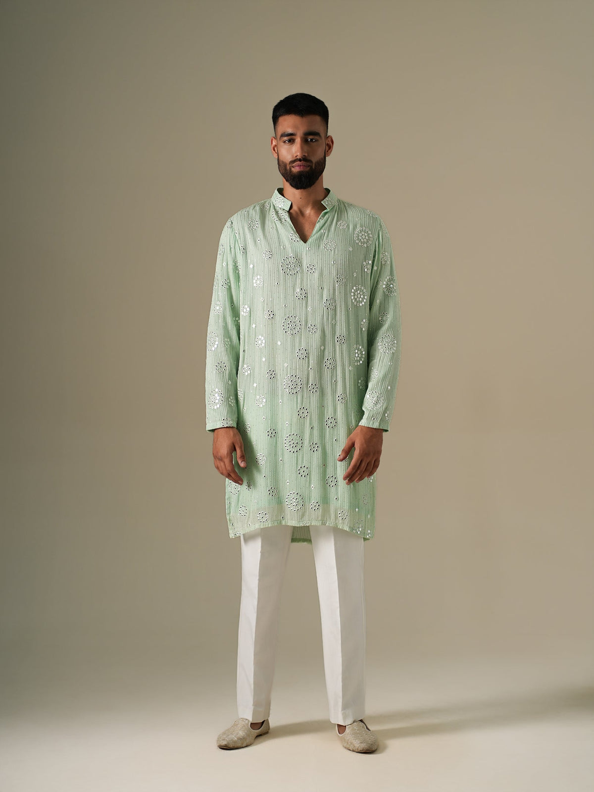 Pastel Green Mirror Glow Kurta Set