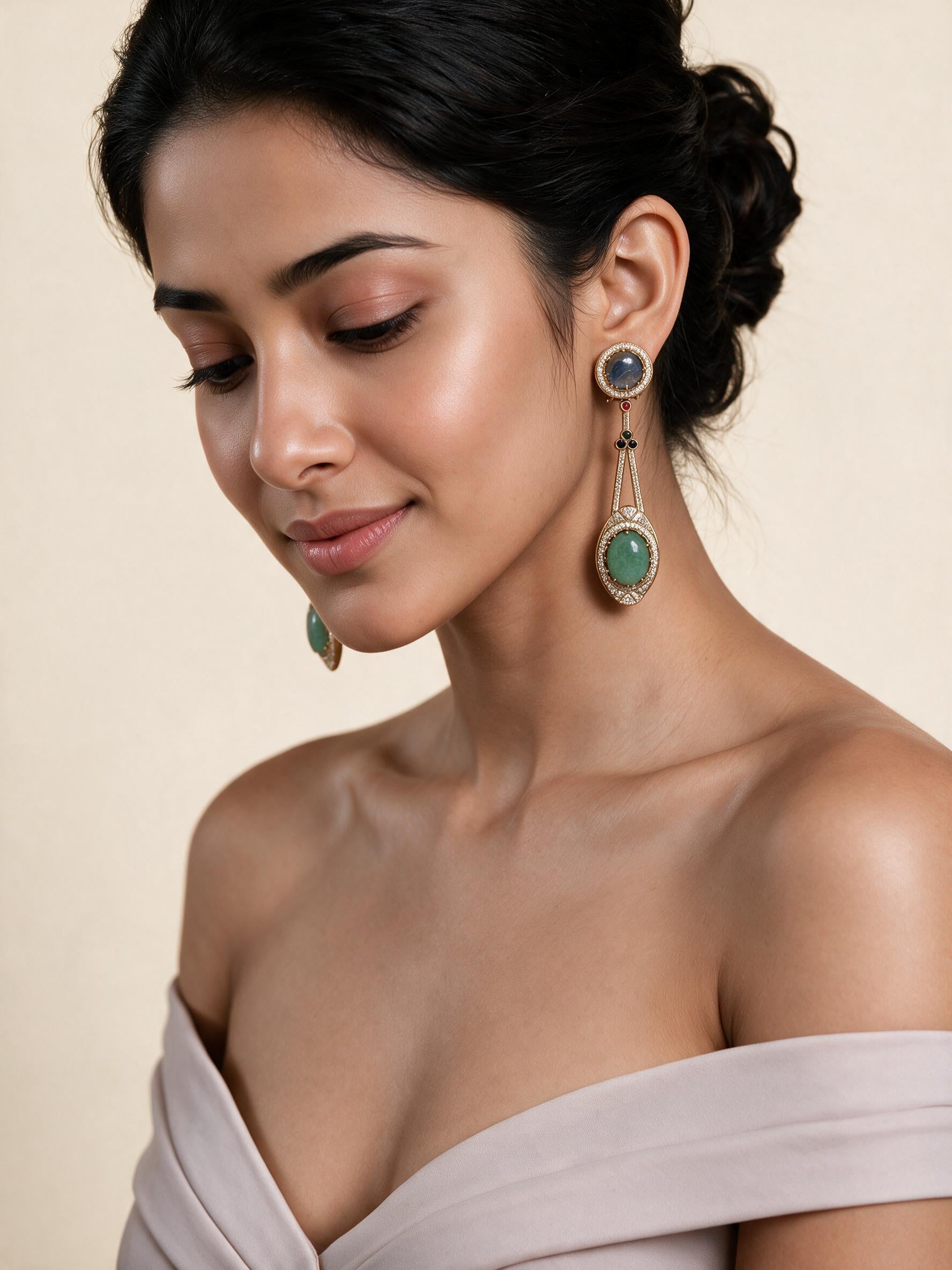 Slate Blue & Jade Green Semi-Precious Drop Earrings