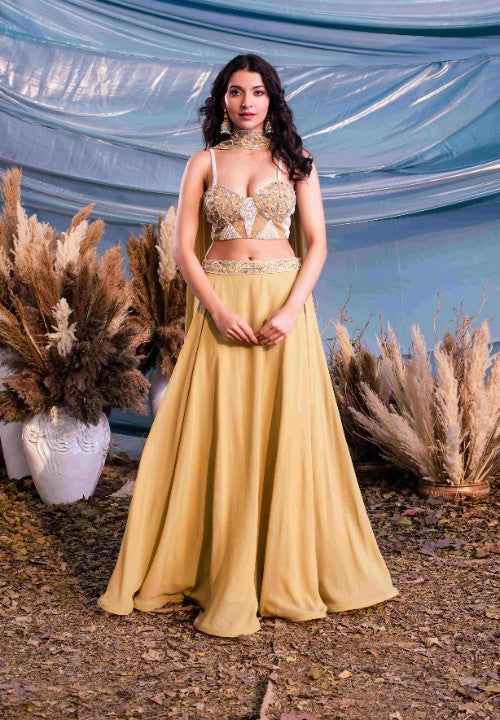 Olive Haze Georgette Skirt with Corset and Dupatta - image 1