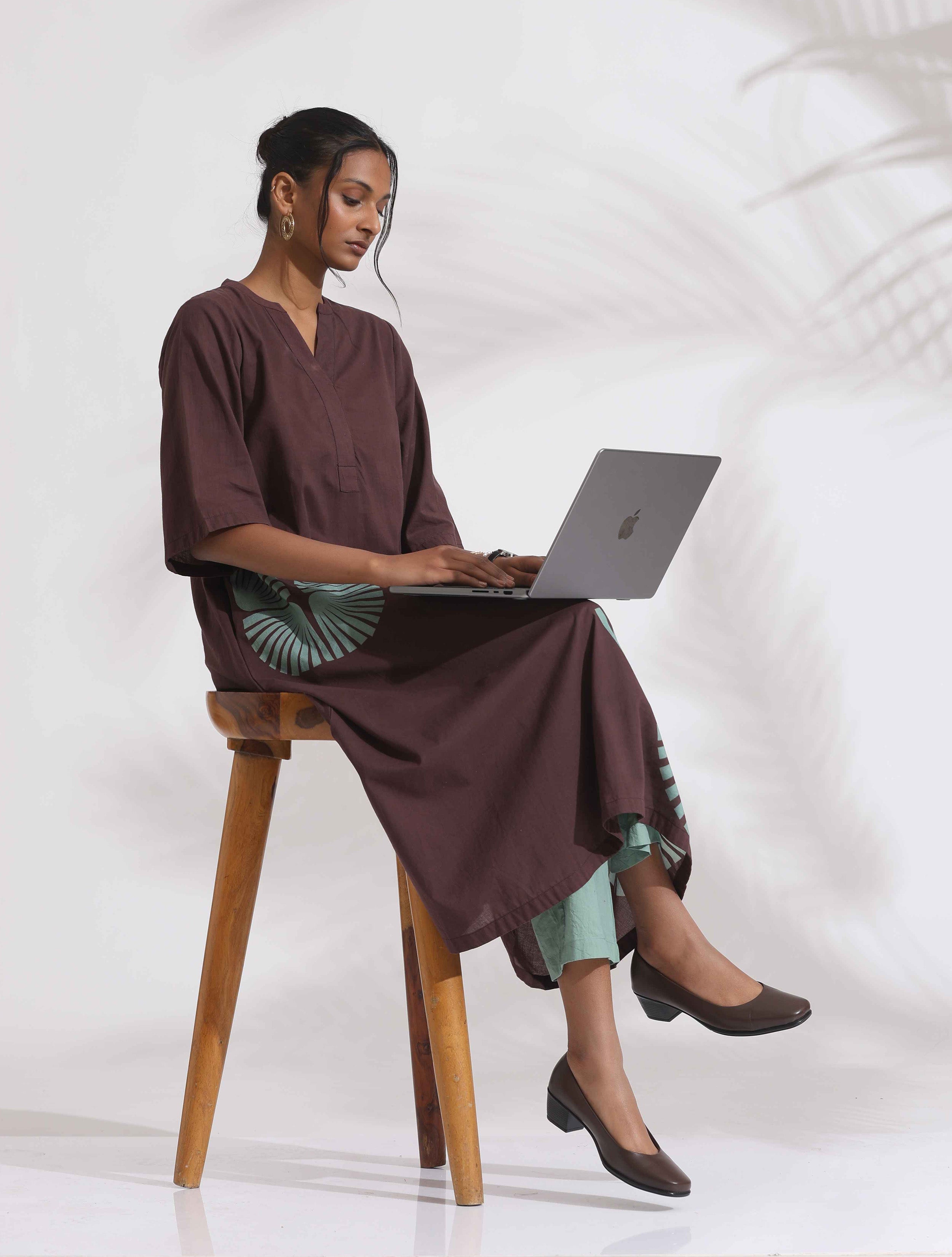 trueBrowns Cola Cotton Print Flared Kurta Set