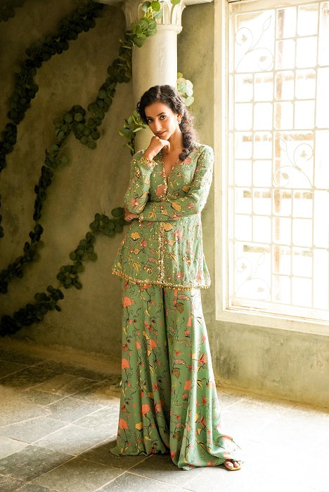 TEAL GEORGETTE SHARARA SET