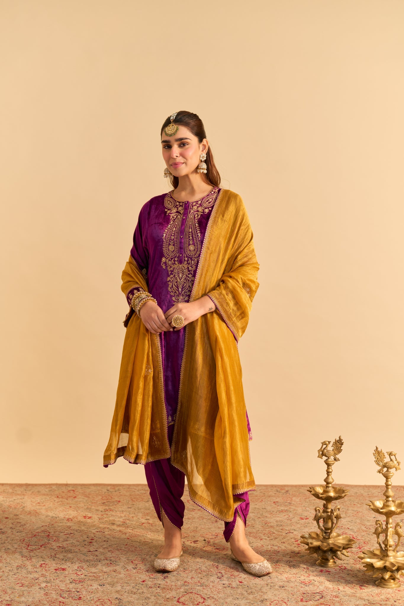 Amal - Deep Purple A-line Kurta with Dhoti with Dupatta