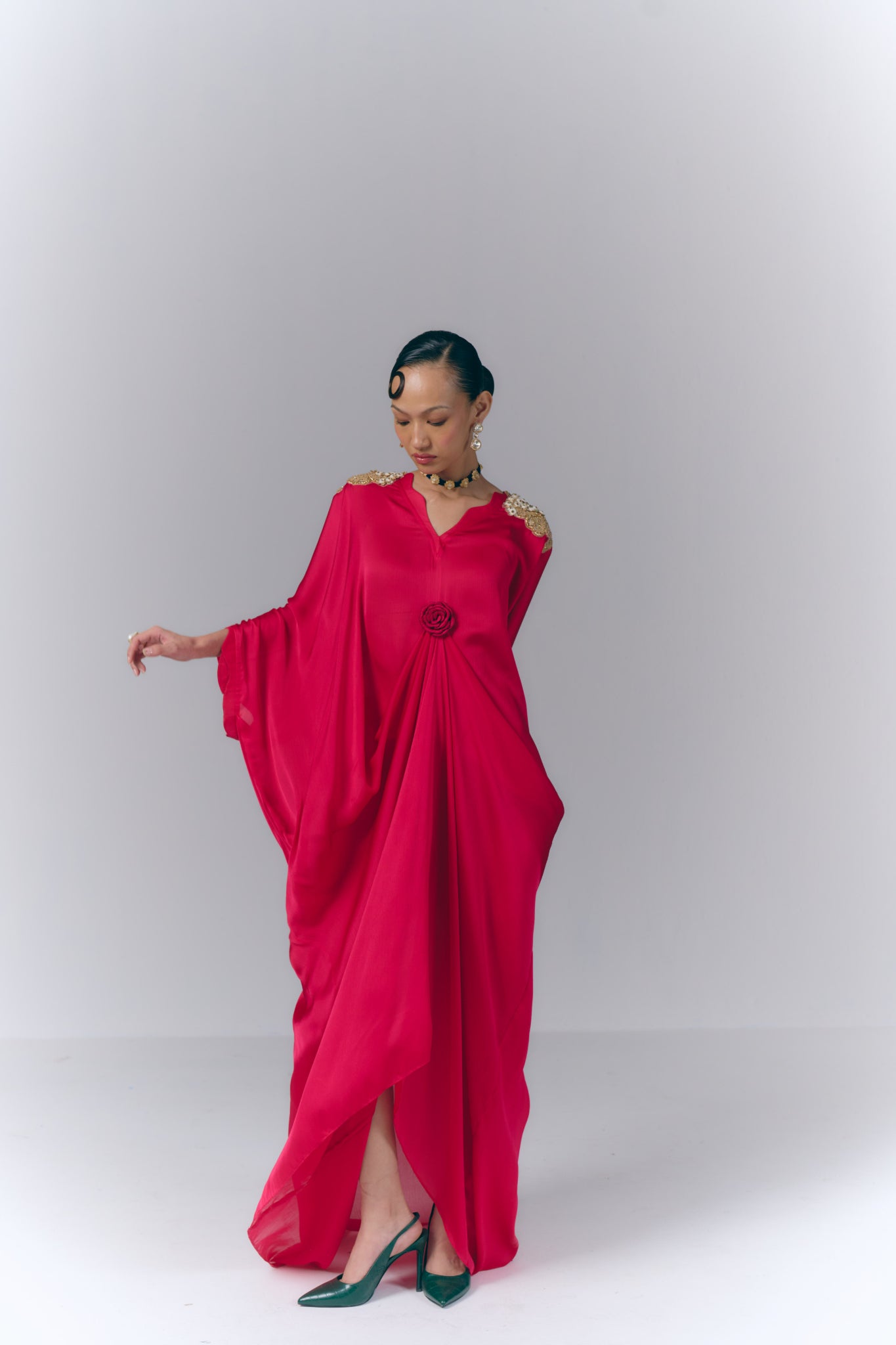 Rani Pink Applique Draped Kaftan