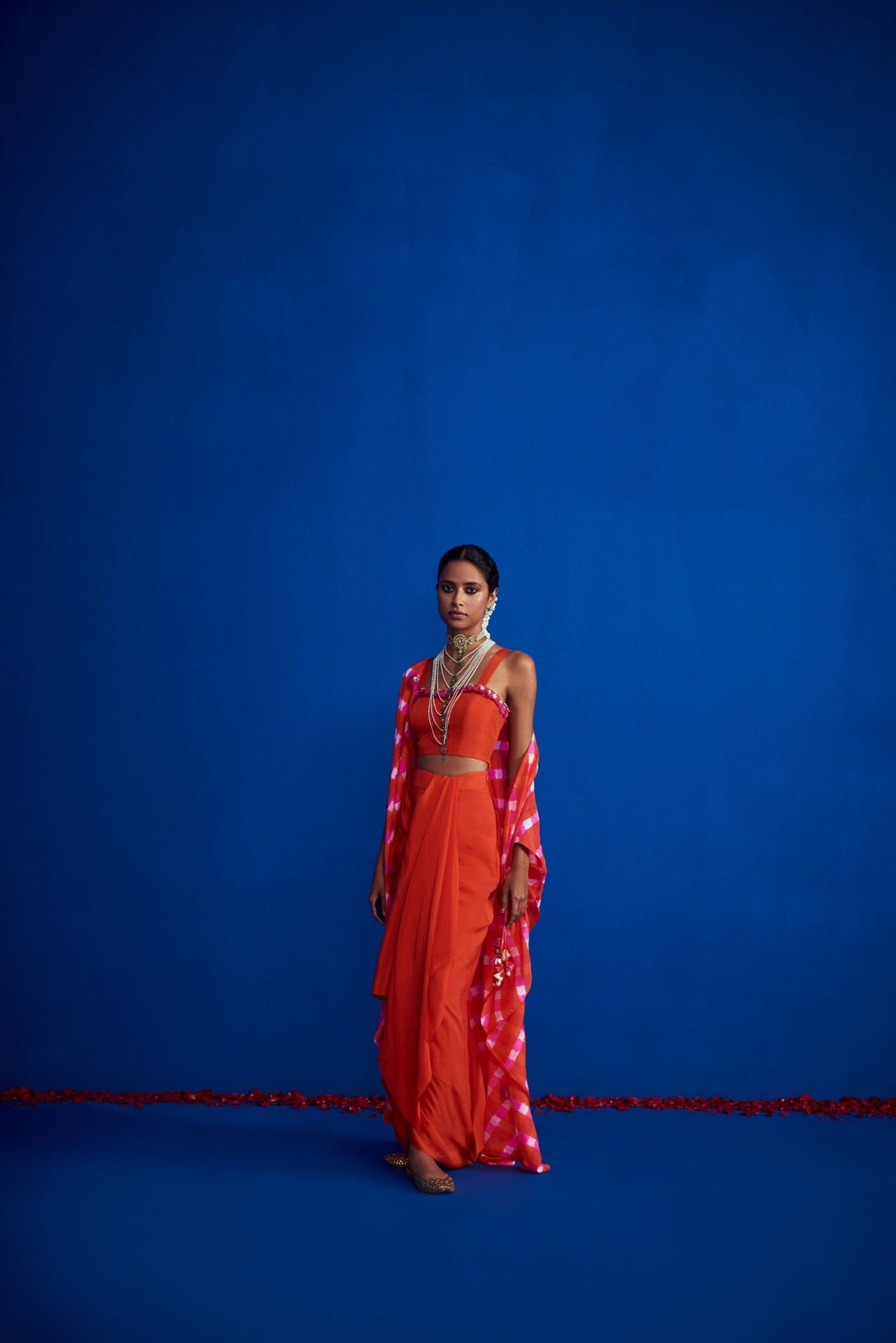 Leheriya Cape Set With Draped Skirt