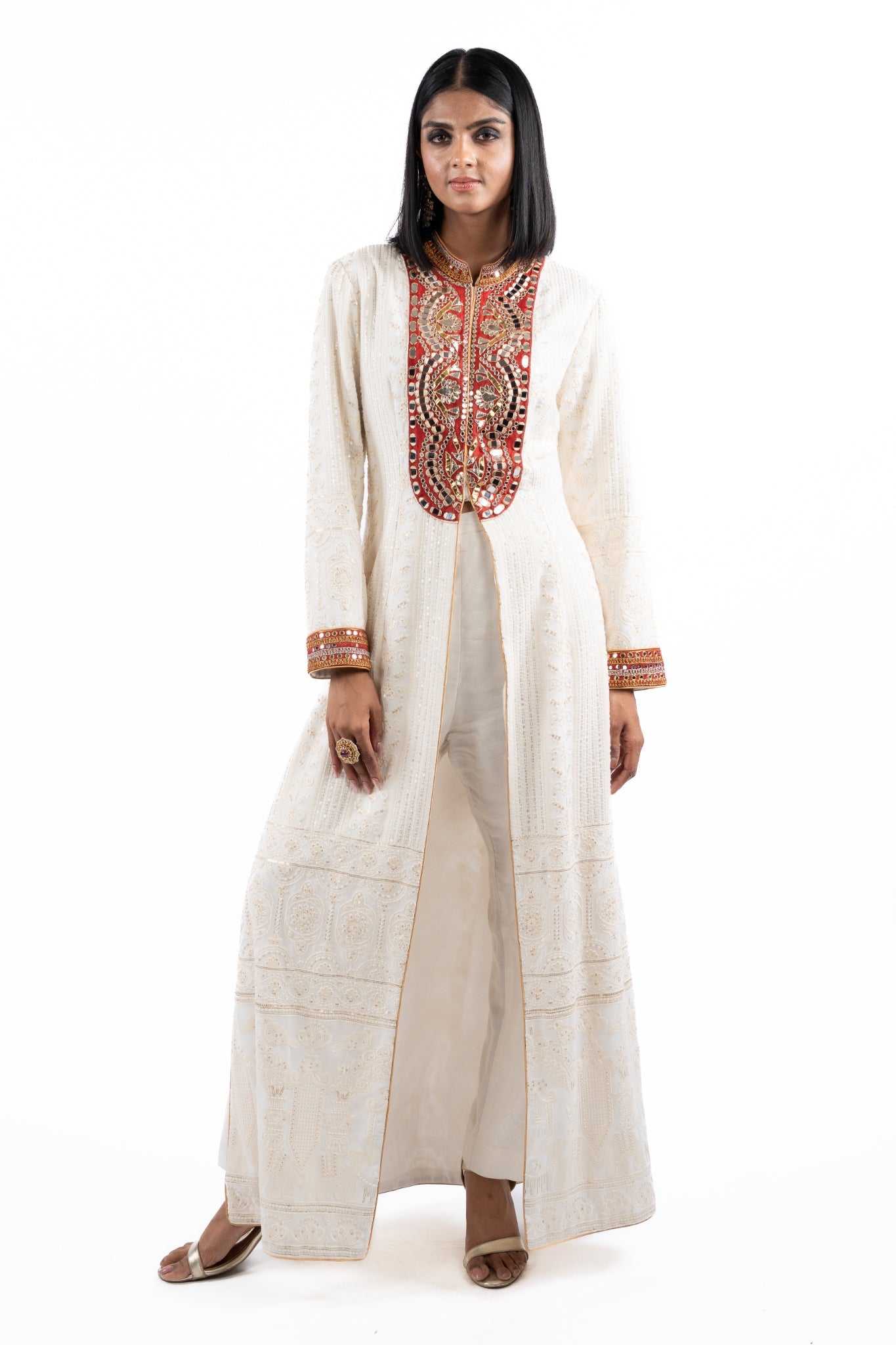 Ivory Embroidered Long Jacket Set