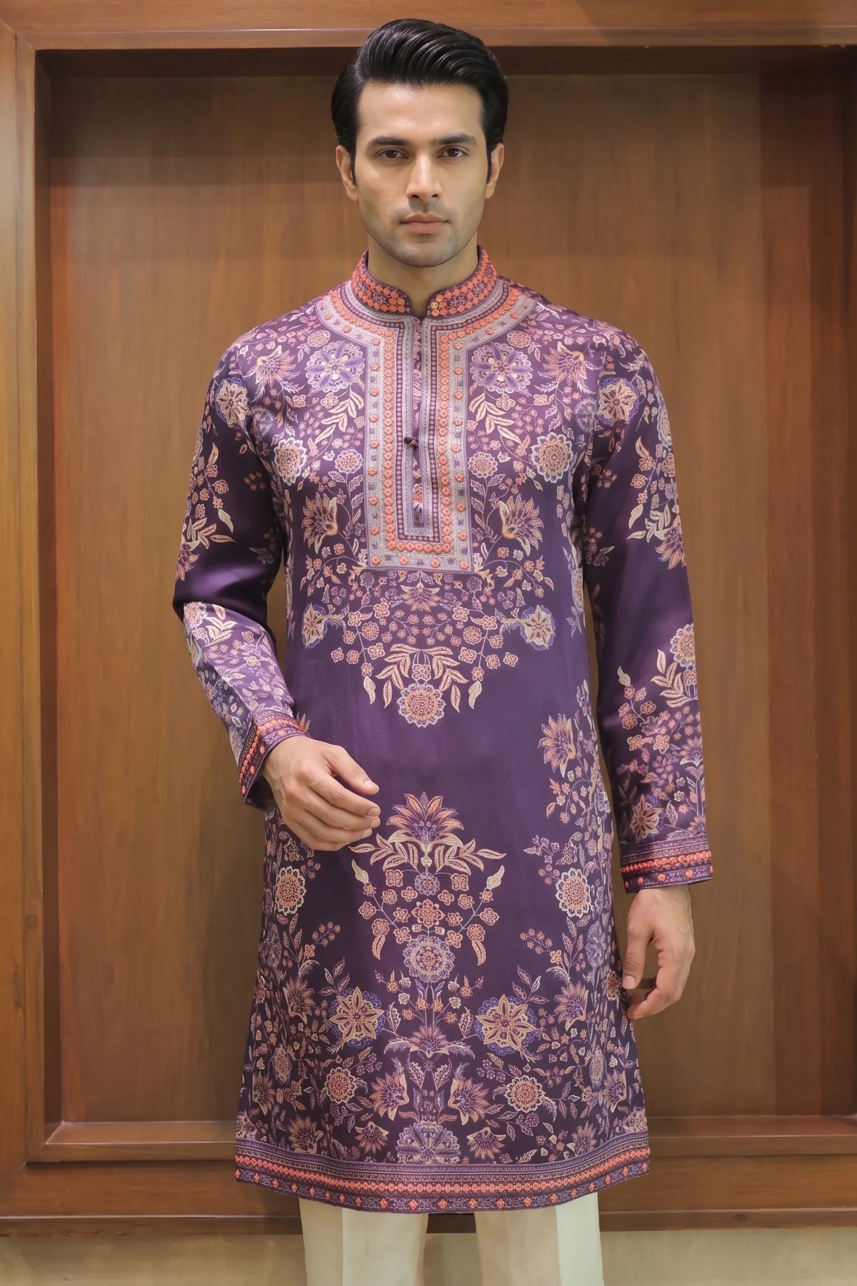 Purple Linen Satin Kurta
