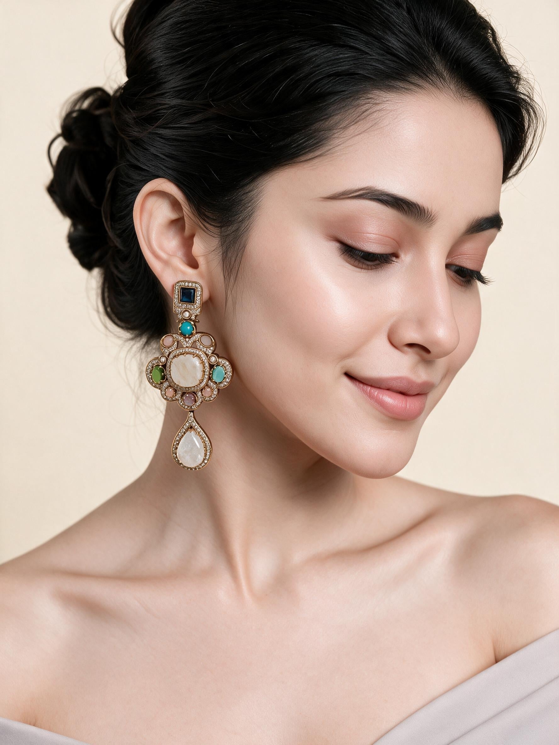 Multicolour Semi-Precious Statement Drop Earrings