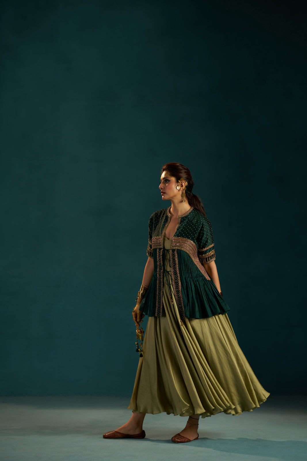 Pista Green Handcrafted Anarkali Set