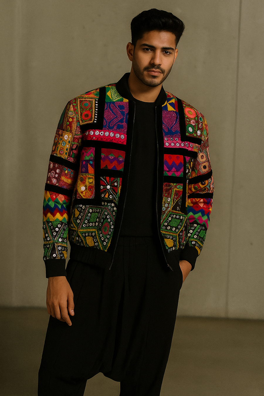 Tribal Mirage Bomber Jacket - Kutch Patchwork Luxury Streetwear