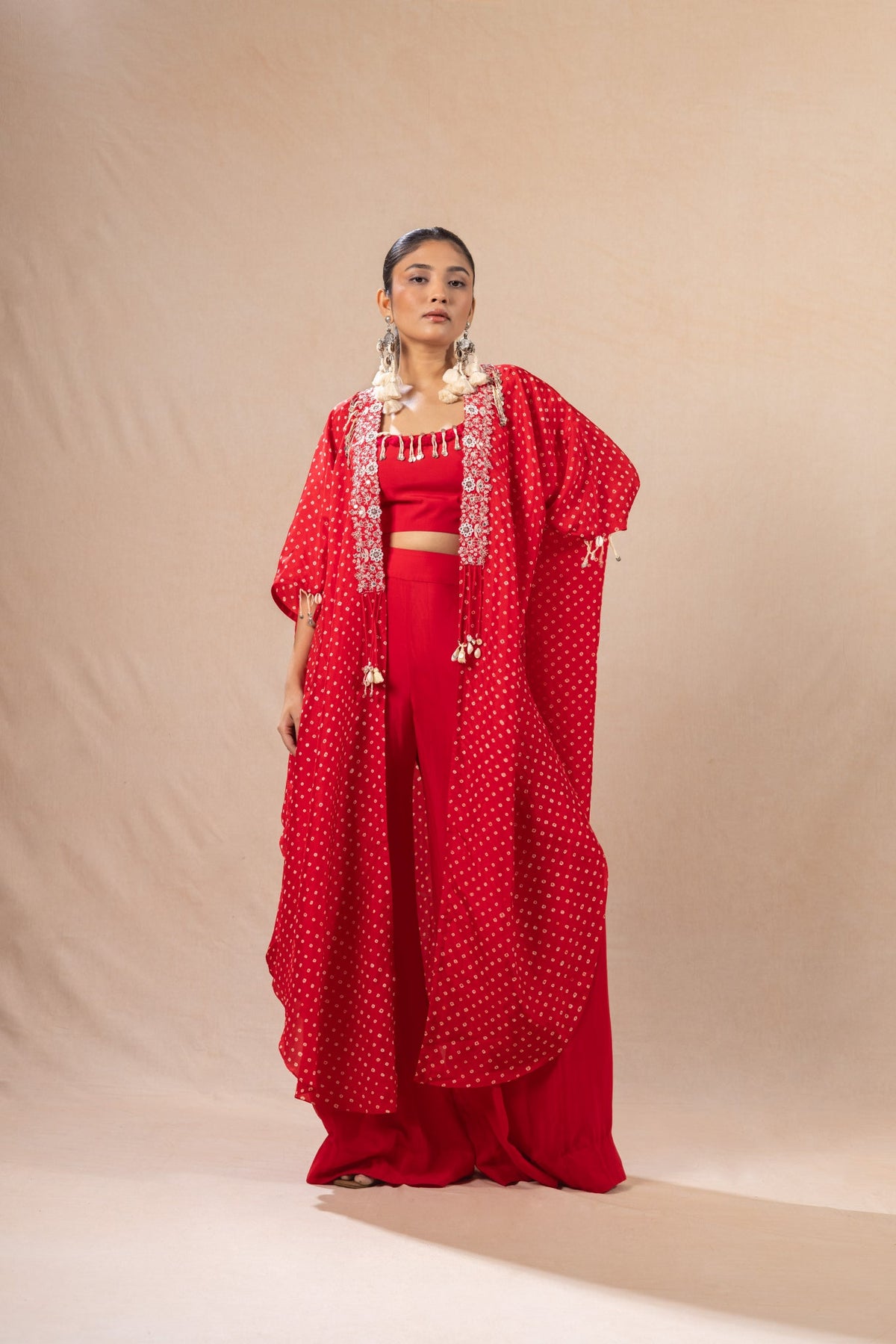 Bandhni cape set with flared pants